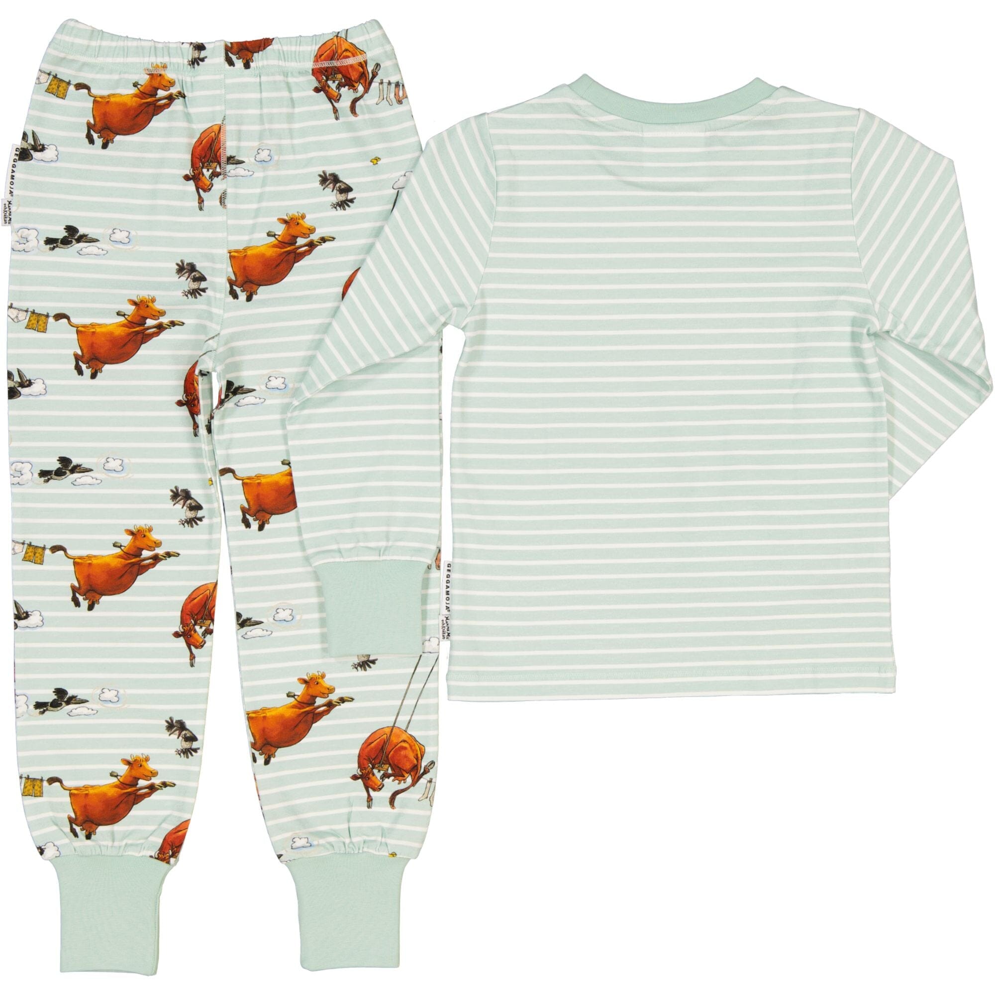 Geggamoja® Pyjama 2-teilig Mama Muh und die Krähe – Mint, aus Bio-Baumwolle Schlafanzug Geggamoja
