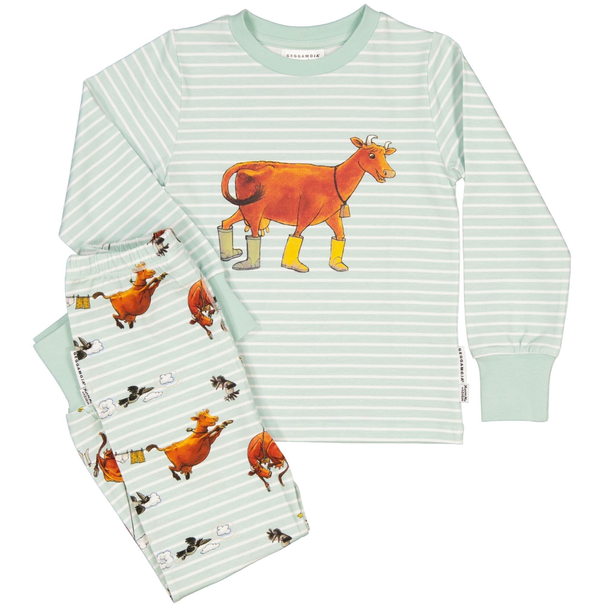 Geggamoja® Pyjama 2-teilig Mama Muh und die Krähe – Mint, aus Bio-Baumwolle Schlafanzug Geggamoja