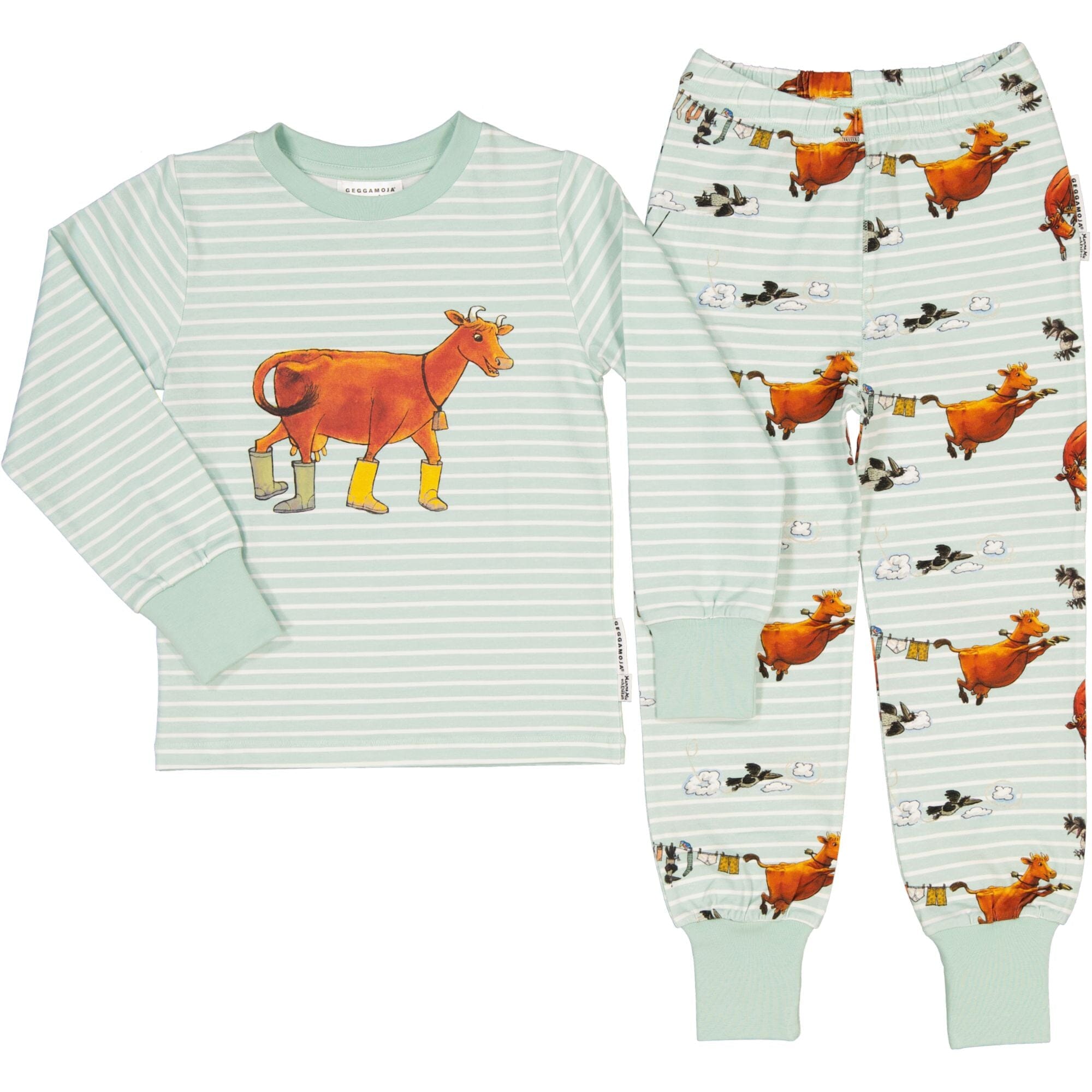 Geggamoja® Pyjama 2-teilig Mama Muh und die Krähe – Mint, aus Bio-Baumwolle Schlafanzug Geggamoja