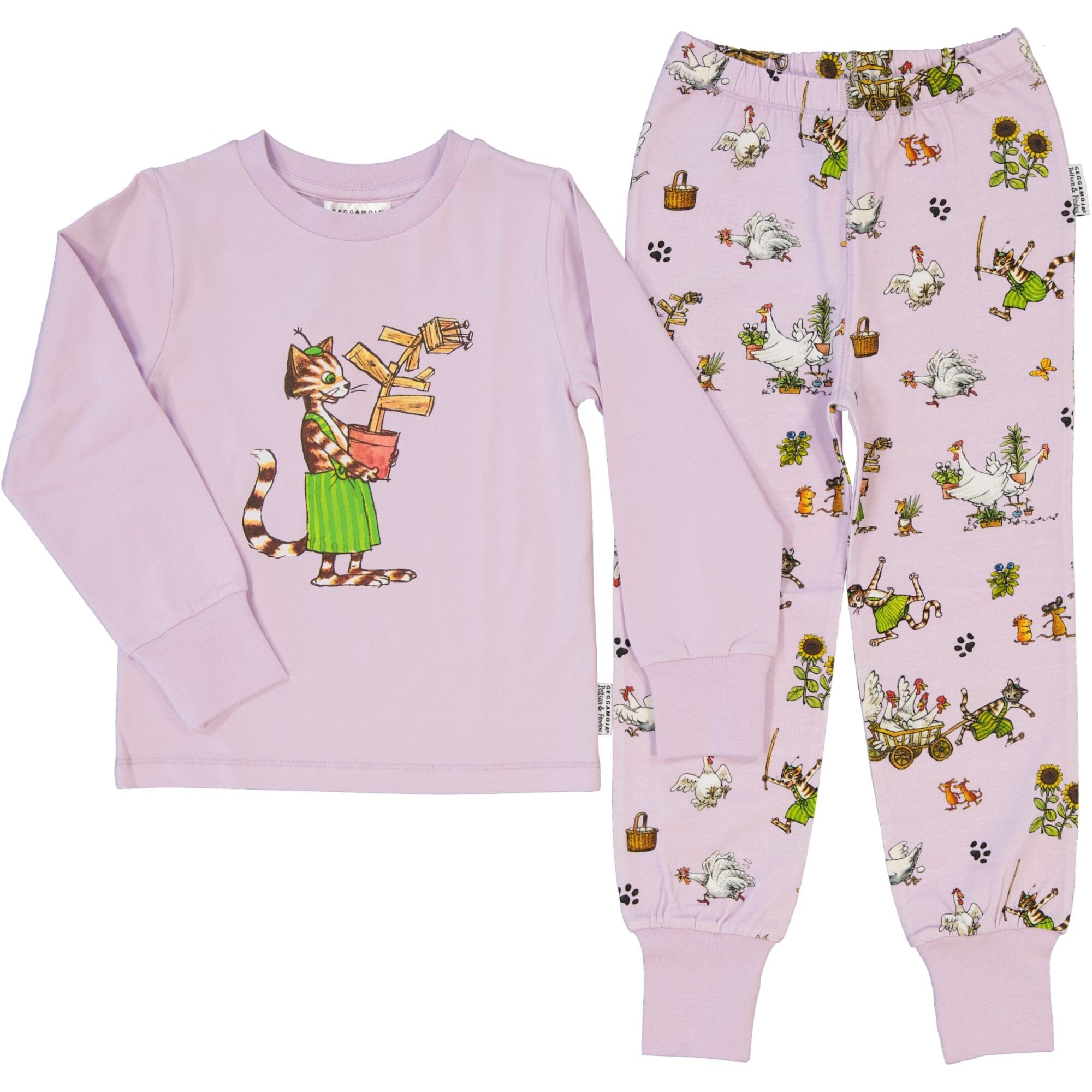 Geggamoja® Pyjama 2-teilig Pettersson und Findus – Lila, Bio-Baumwolle Schlafanzug Geggamoja