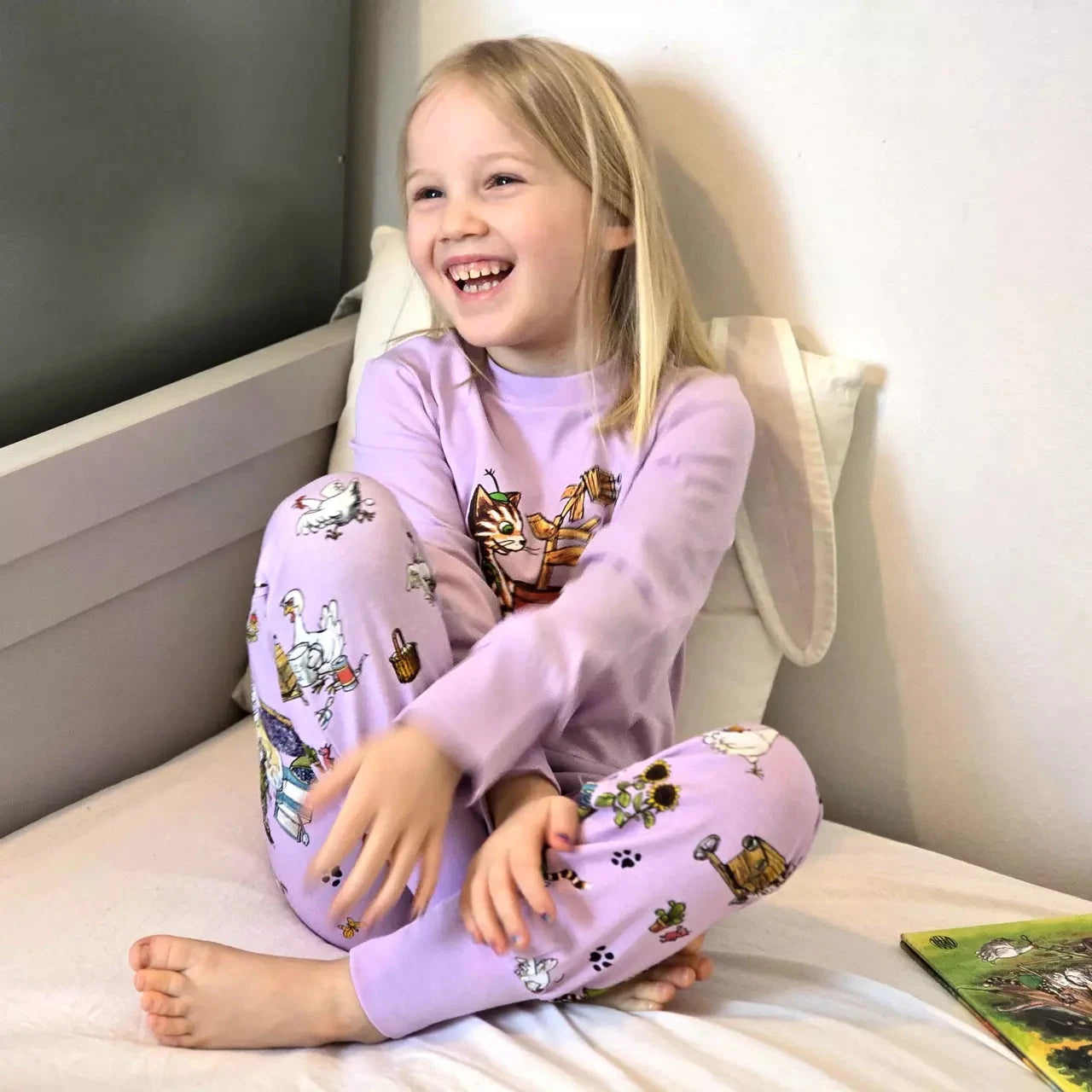 Geggamoja® Pyjama 2-teilig Pettersson und Findus – Lila, Bio-Baumwolle Schlafanzug Geggamoja