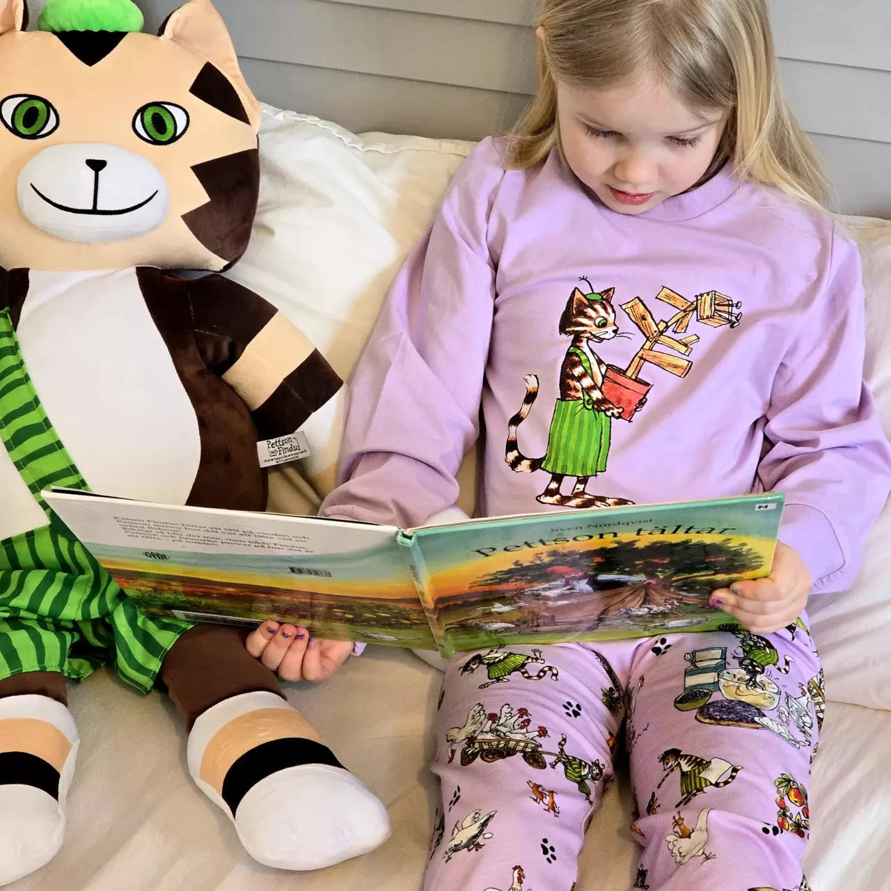 Geggamoja® Pyjama 2-teilig Pettersson und Findus – Lila, Bio-Baumwolle Schlafanzug Geggamoja