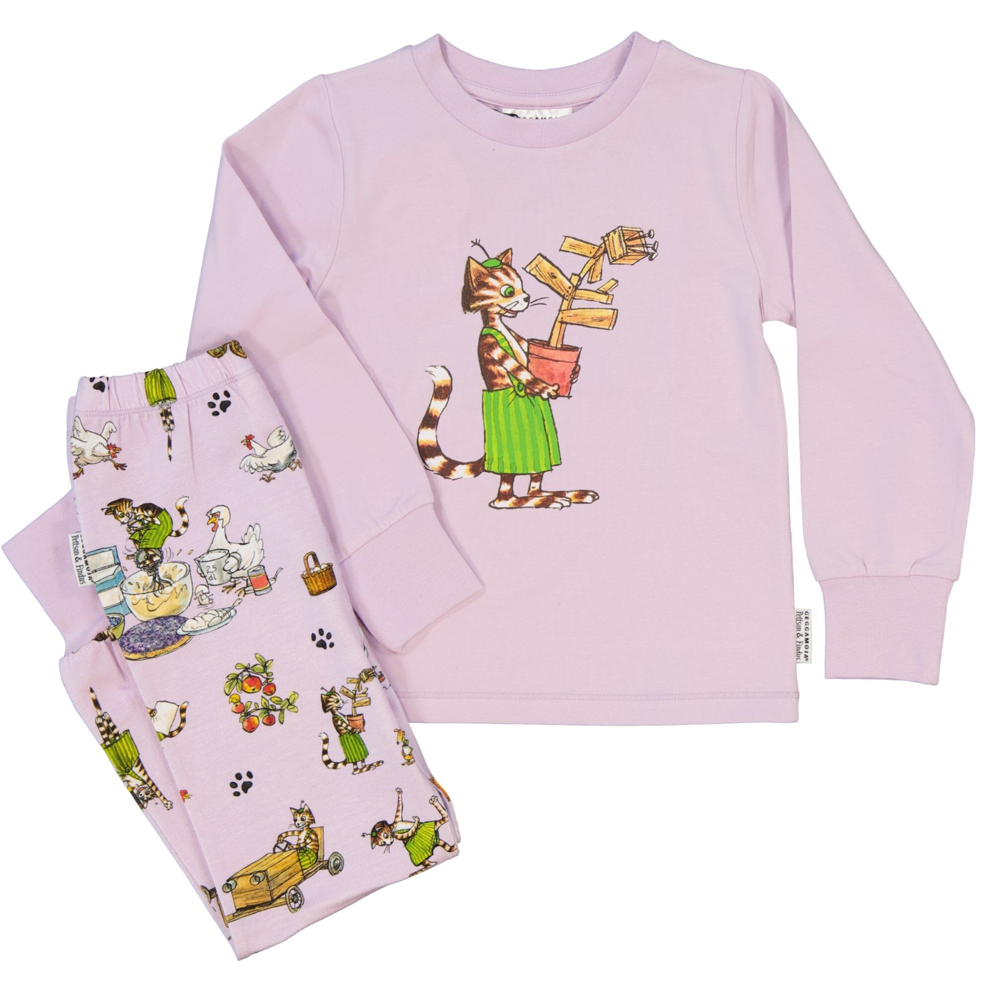 Geggamoja® Pyjama 2-teilig Pettersson und Findus – Lila, Bio-Baumwolle Schlafanzug Geggamoja