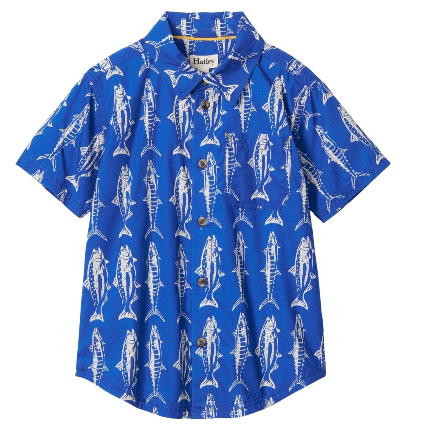Hatley blaues kurzarm Hemd mit Knopfleiste Fisch Motiv T-Shirt Hatley