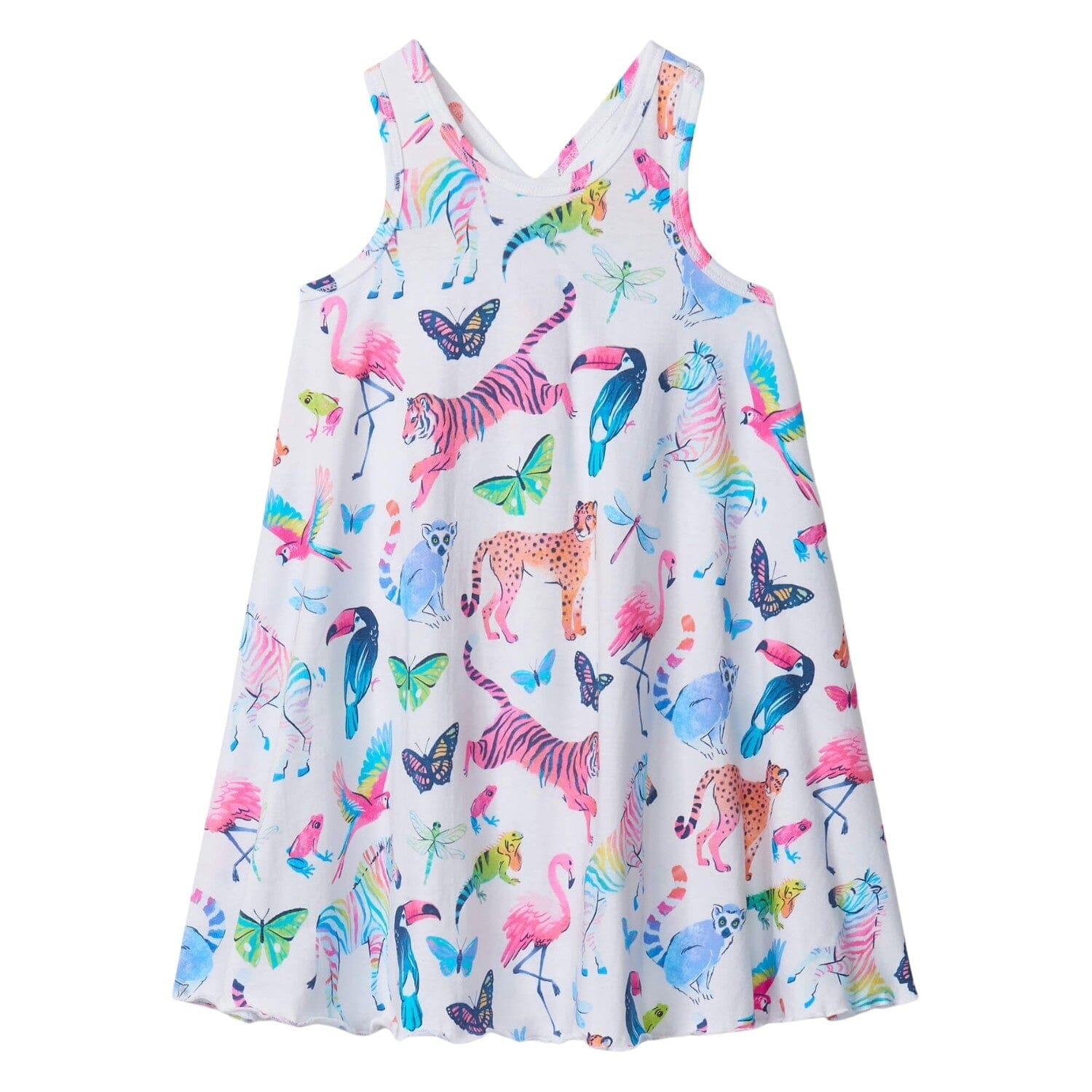 Hatley Kleid im Trapezstil mit Dschungel Motiv in blau und pink Kleid Hatley