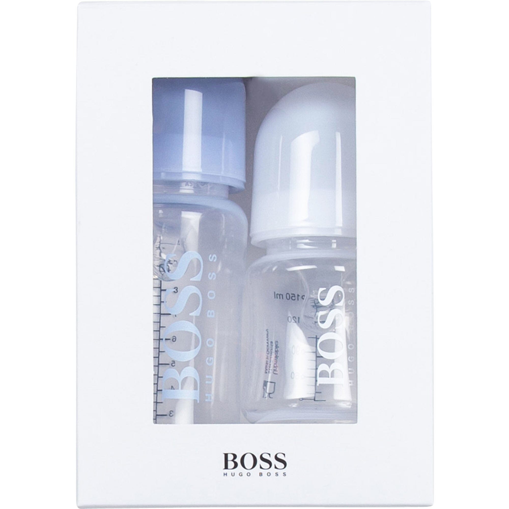 Hugo Boss Designer Baby Flaschen im 2 er Set mit Logo in hellblau und weiß tolles Geschenk Trinkflaschen Boss
