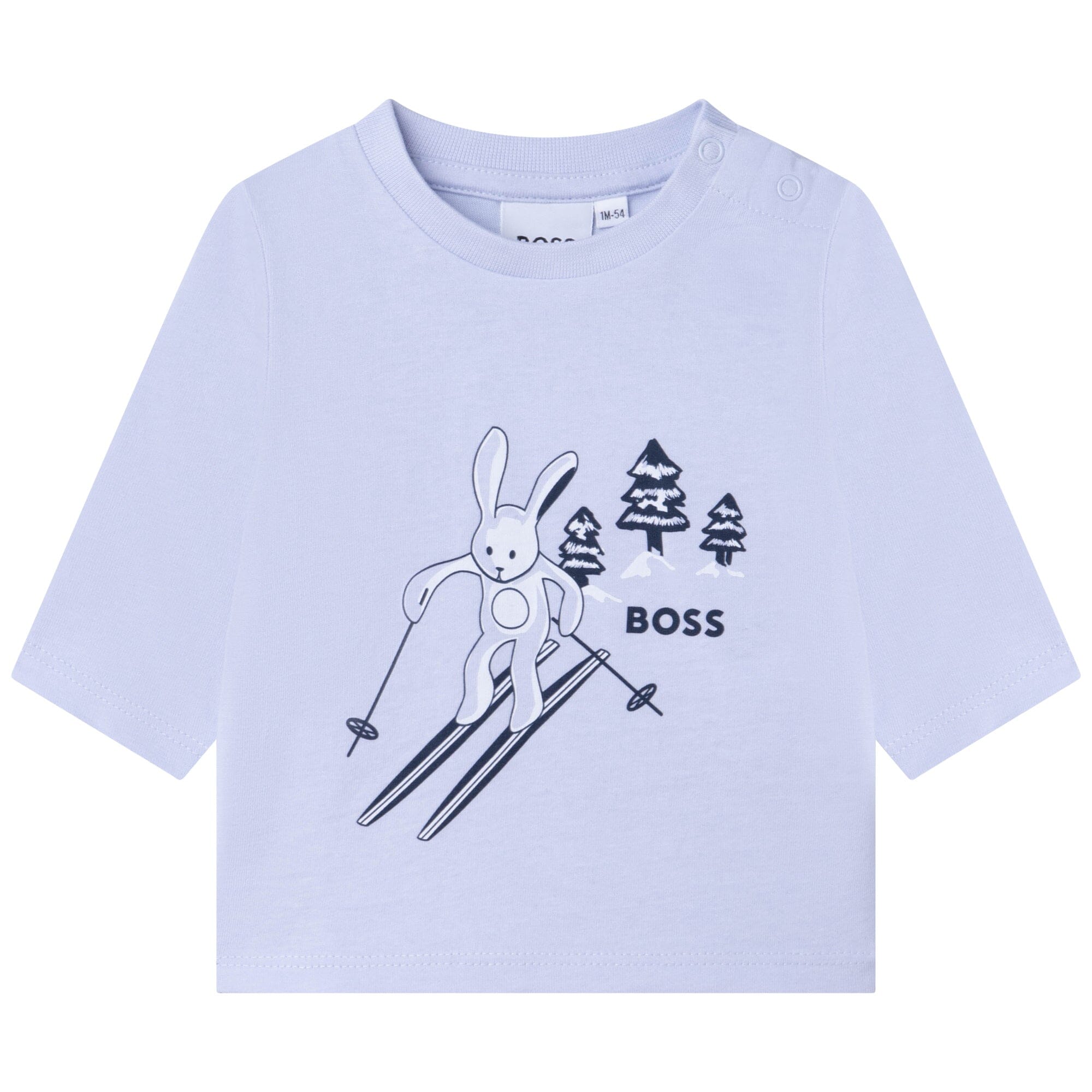 HUGO BOSS Baby T-Shirt Ski Hase hellblau mit Logo T-Shirt Boss