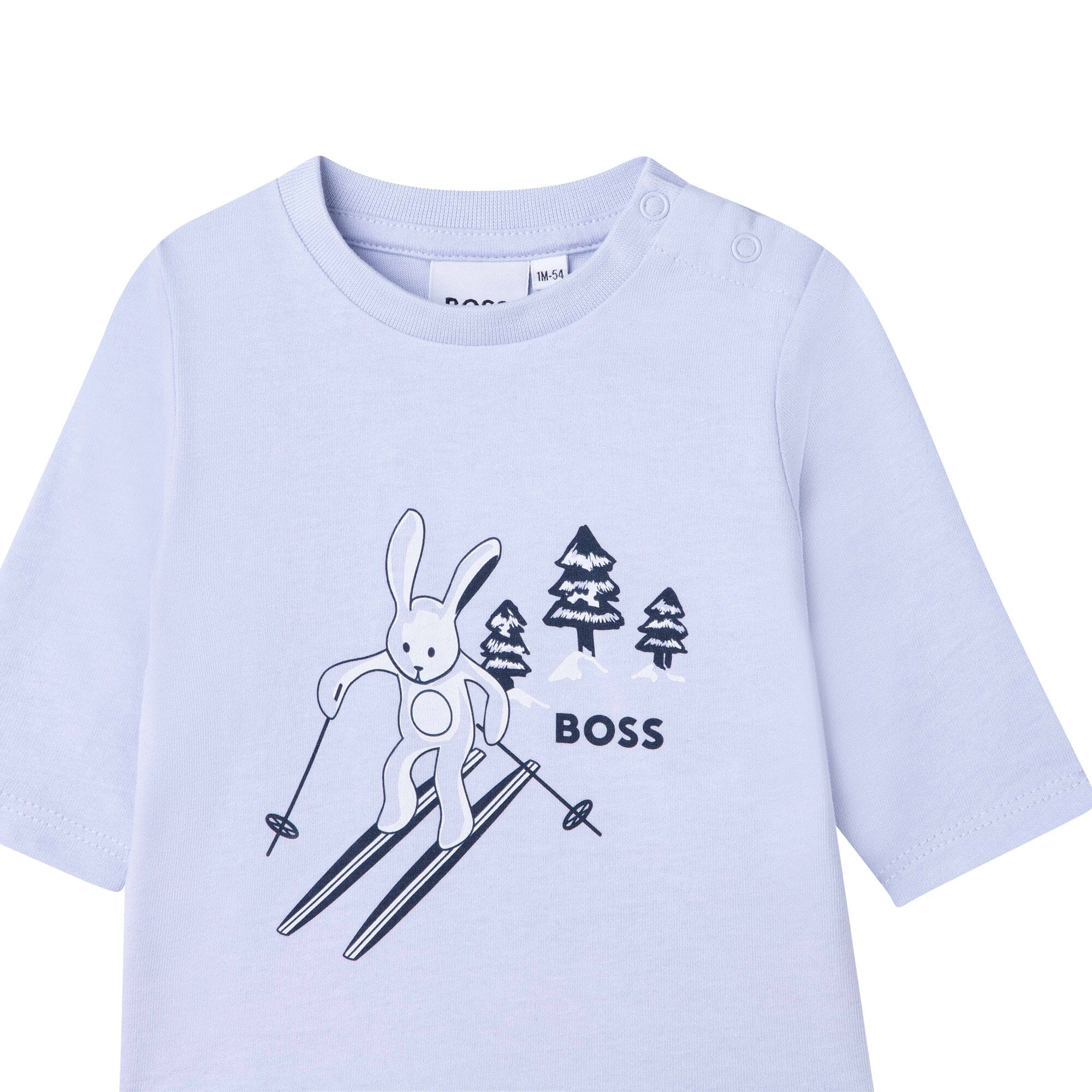 HUGO BOSS Baby T-Shirt Ski Hase hellblau mit Logo T-Shirt Boss