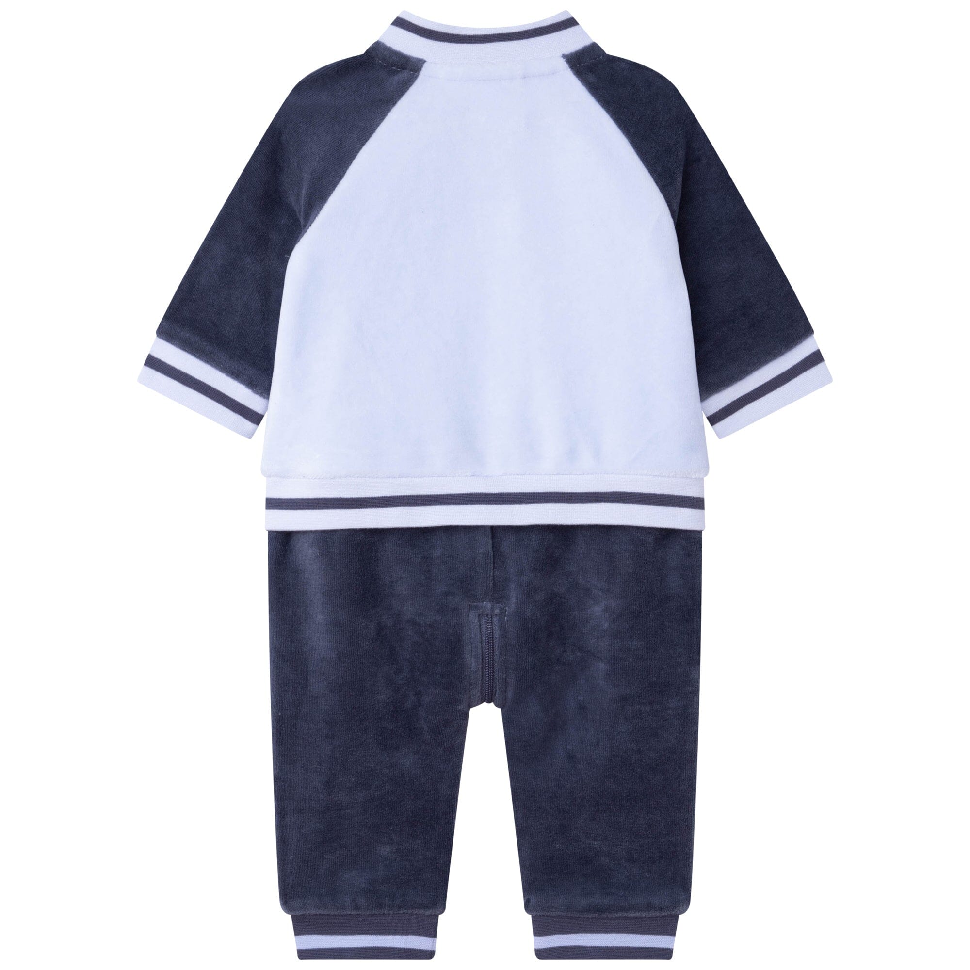 BOSS Baby samtiger Jogginganzug Overall in blau und grau mit Logo Bodysuit Boss