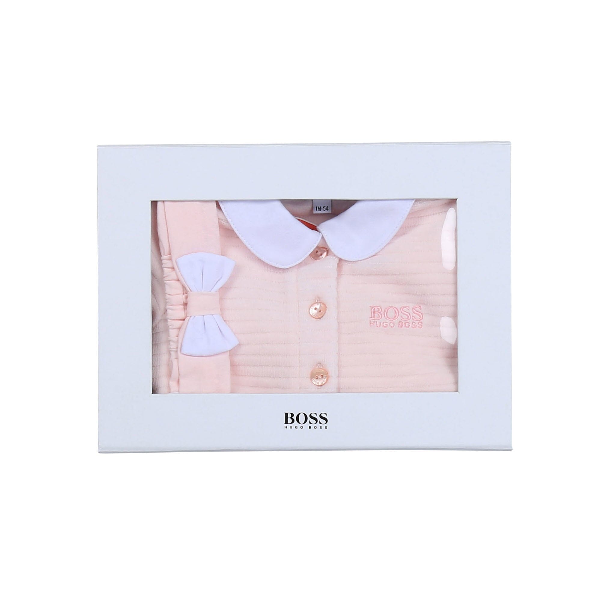 HUGO BOSS Schlafanzug und Stirnband 2 er Geschenkset in rosa weiß Baby Kombination Boss