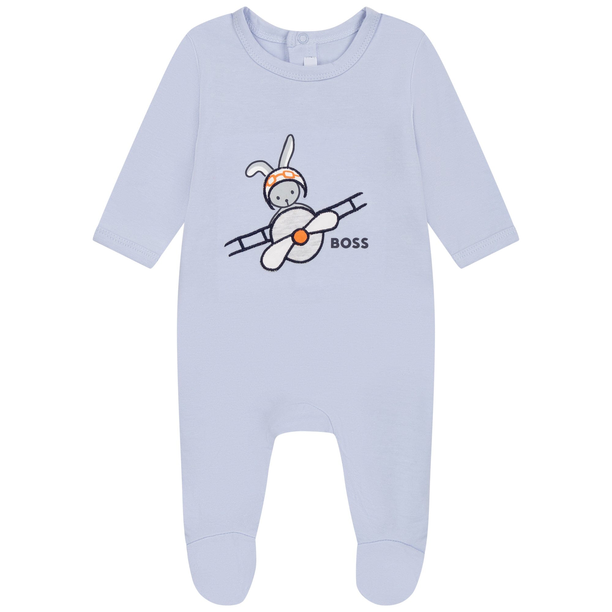 BOSS Baby Strampler hellblau mit Hasenapplikation und Logo Strampler Boss
