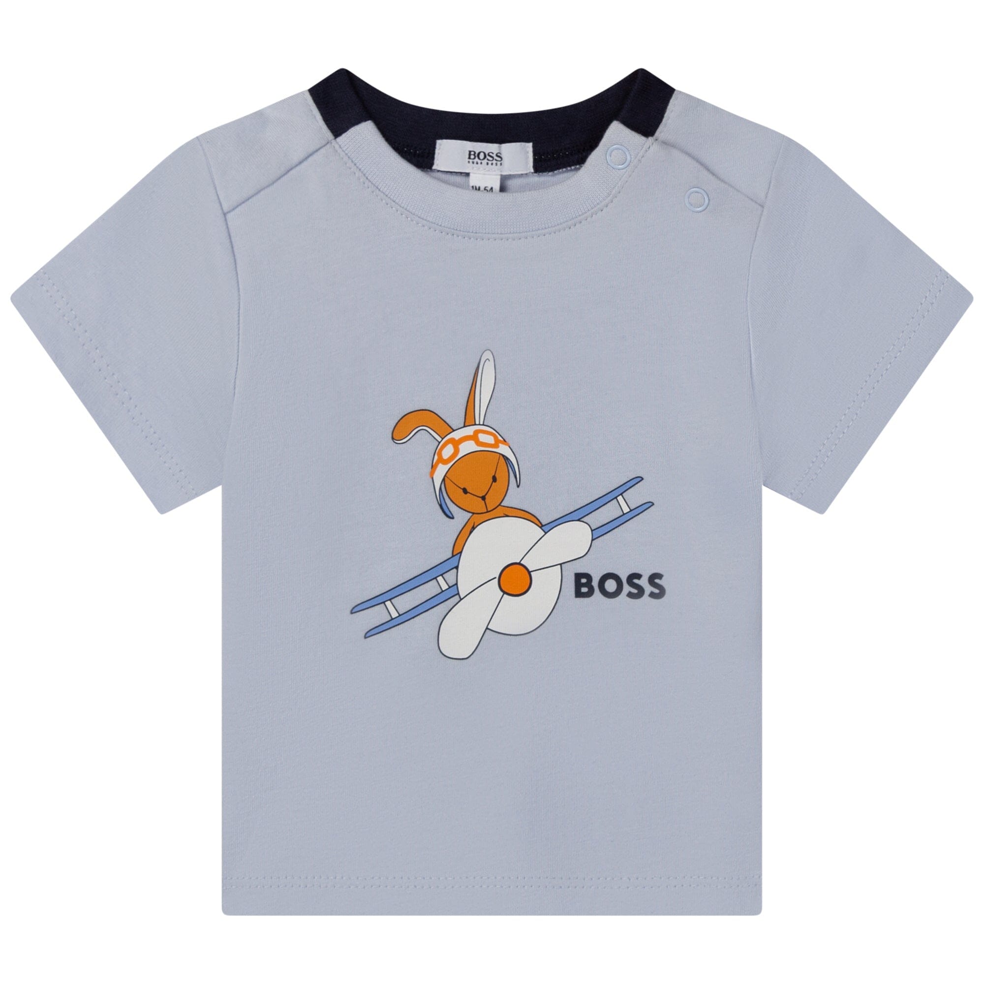 HUGO BOSS Baby T-Shirt Flieger Hase himmelblau mit Logo T-Shirt Boss