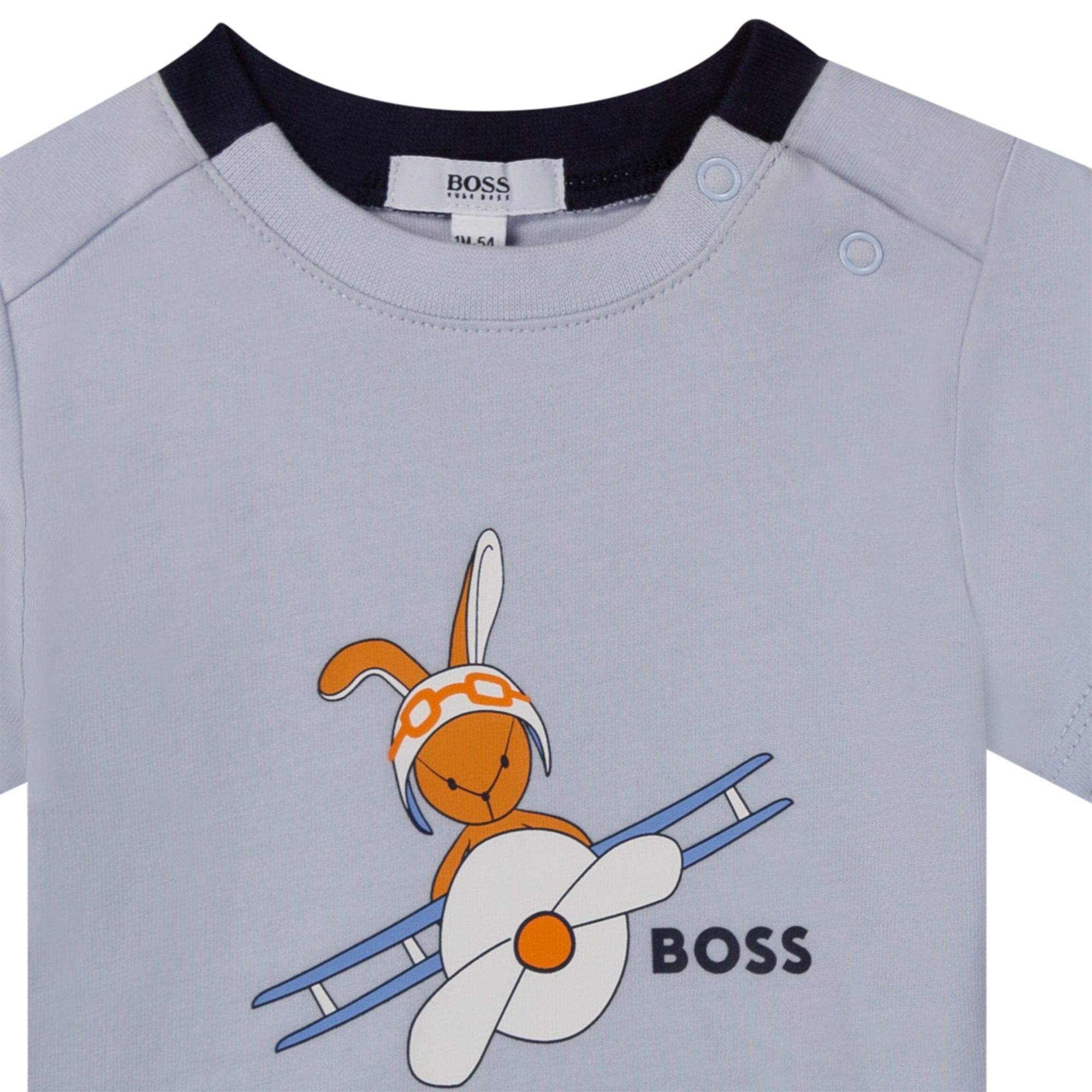 HUGO BOSS Baby T-Shirt Flieger Hase himmelblau mit Logo T-Shirt Boss