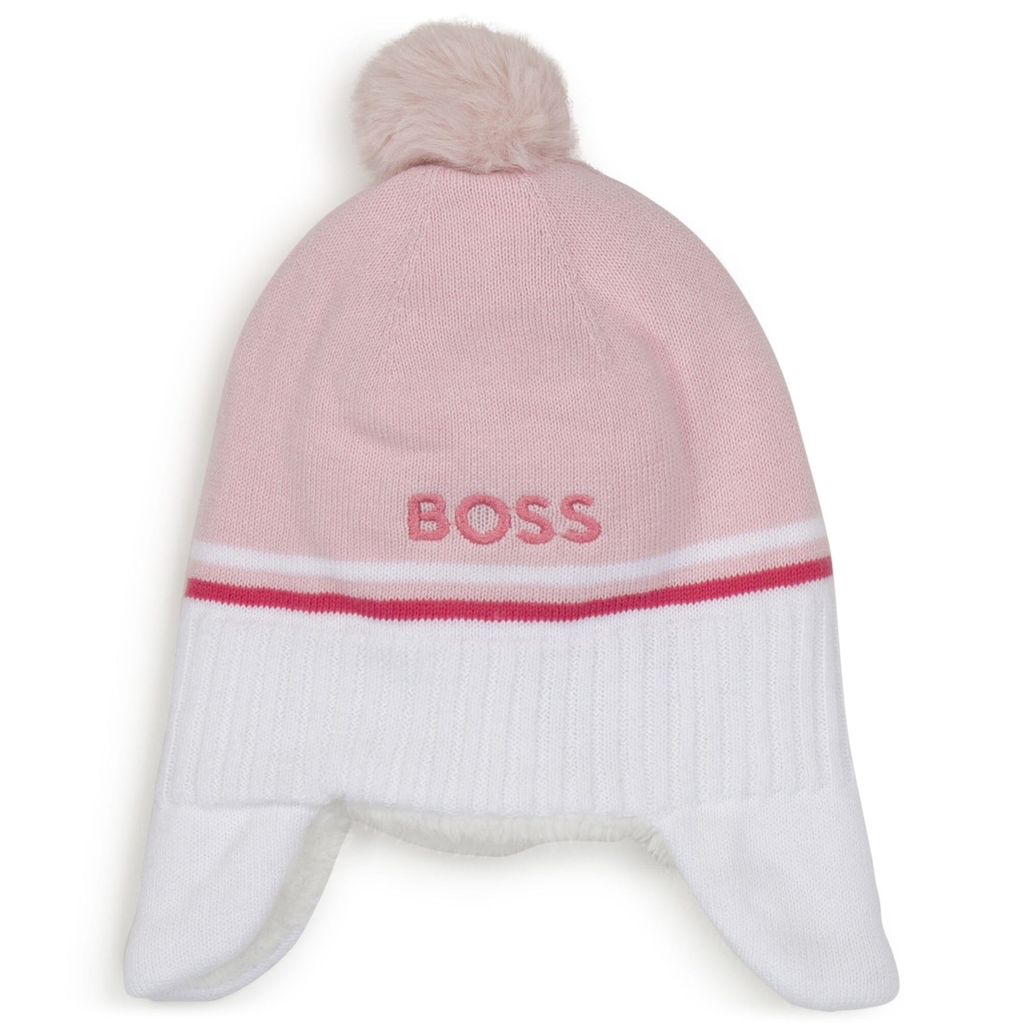 HUGO BOSS Baby warme Mütze rosa mit Logo Stitching Mützen Boss