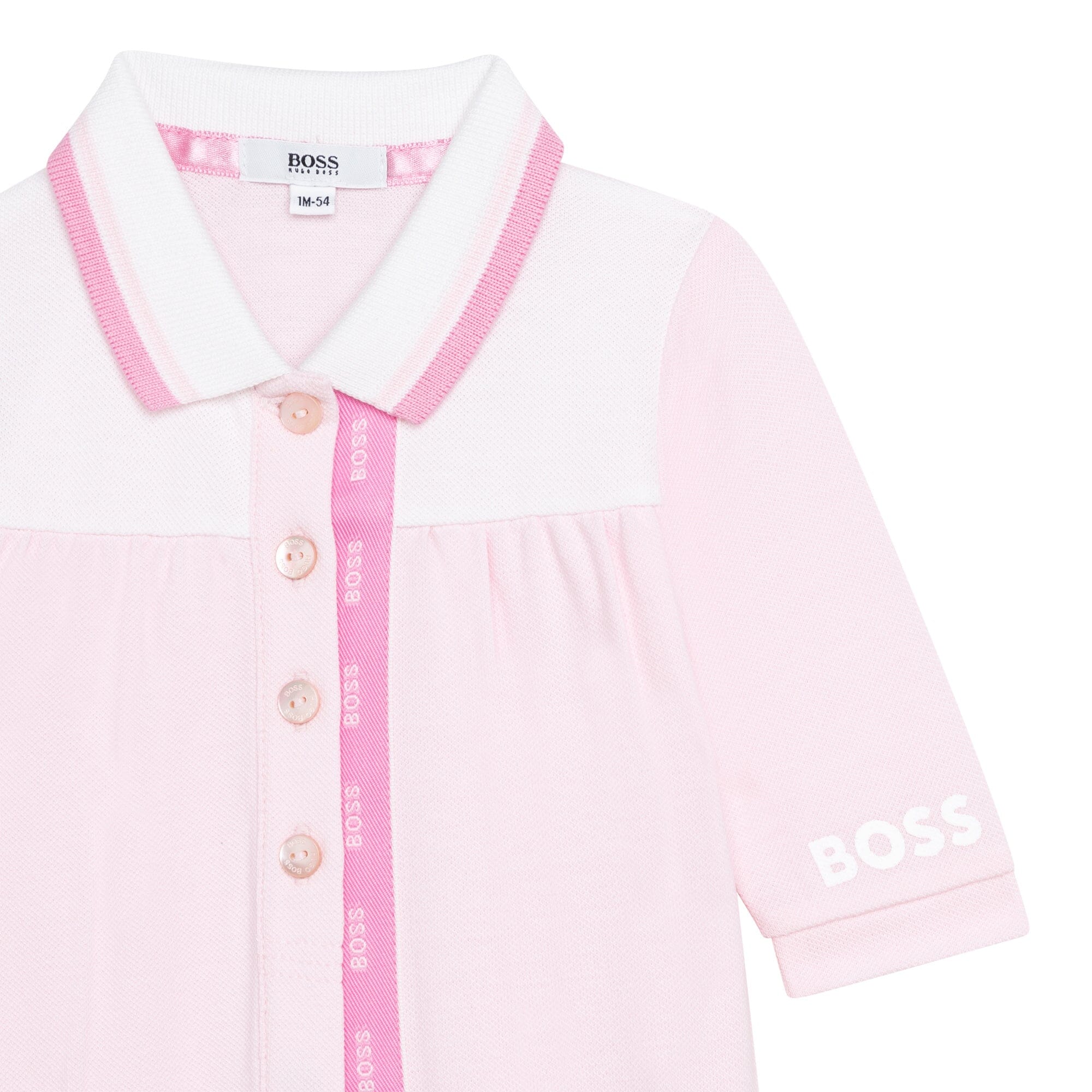 BOSS Baby Strampler Schlafanzug rosa mit weißem Kragen Strampler Boss