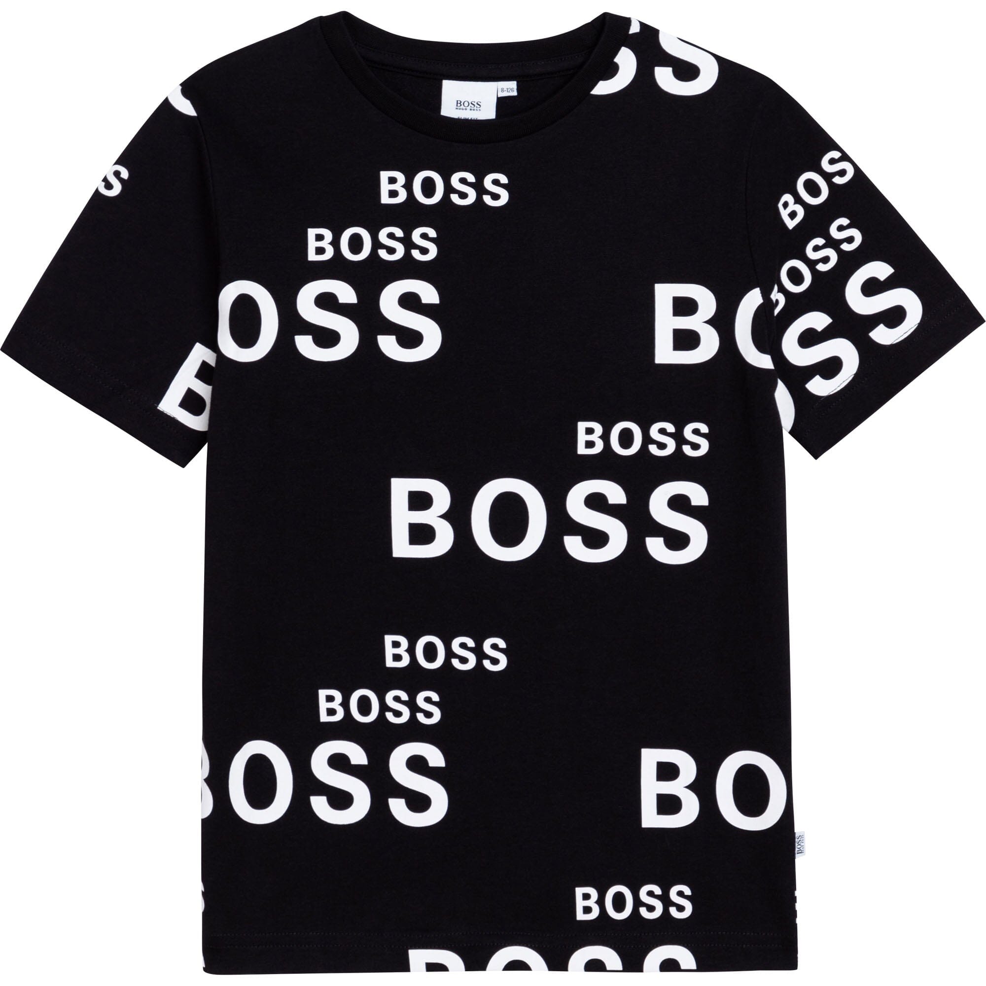 HUGO BOSS Kinder T-Shirt schwarz allover Logoprint T-Shirt Boss