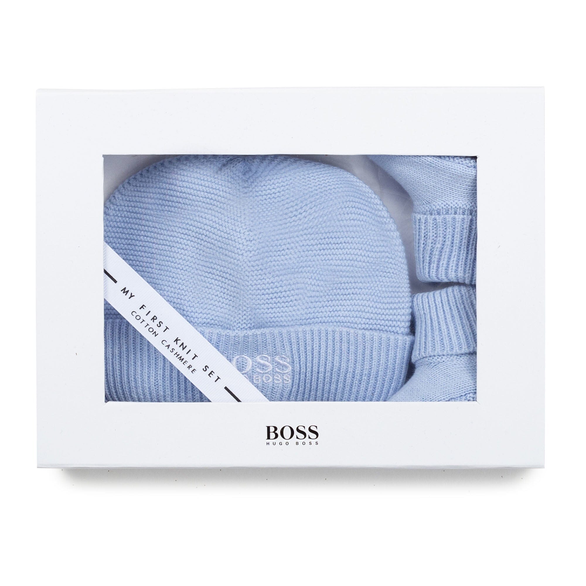 HUGO BOSS Mütze und Schühchen 2-er Geschenkset in hellblau Baby Kombination Boss