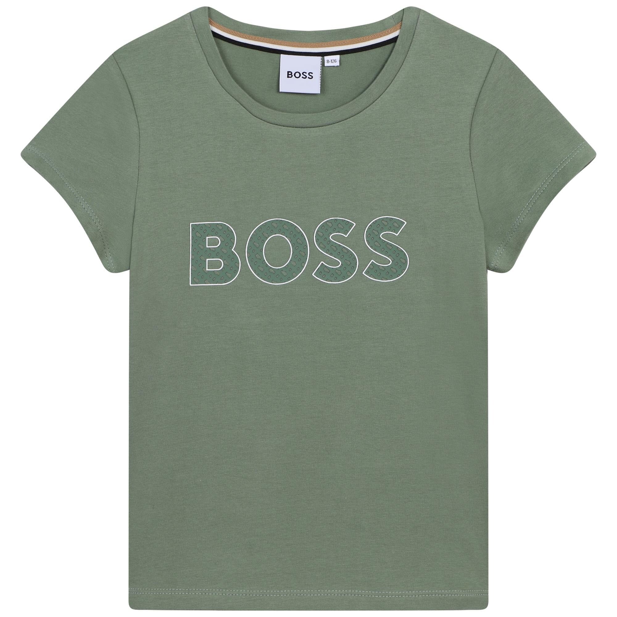 HUGO BOSS Mädchen T-Shirt khaki mit Relief Logo T-Shirt Boss