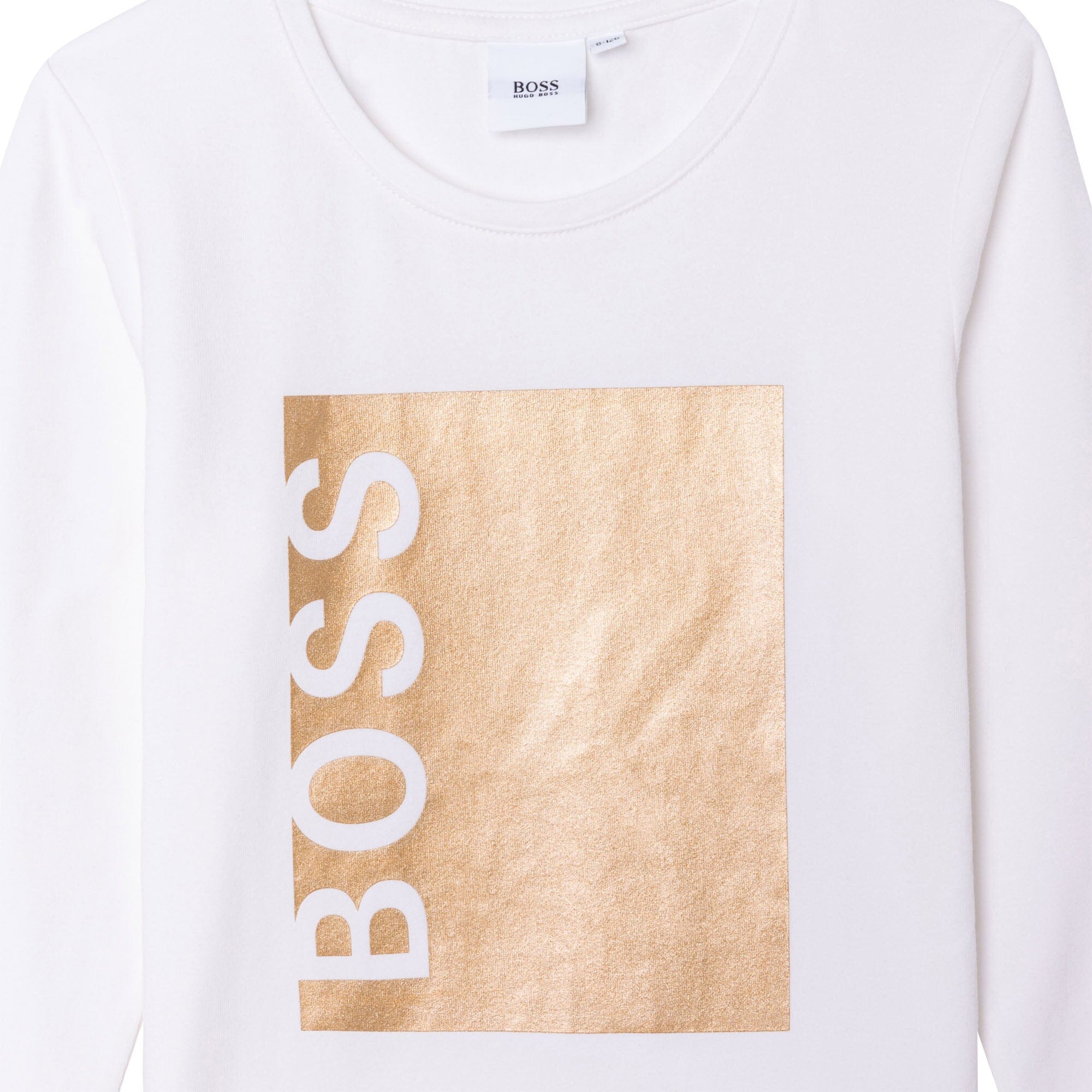 HUGO BOSS Mädchen Longsleeve weiß gold mit großem Logo Langarmshirt Boss