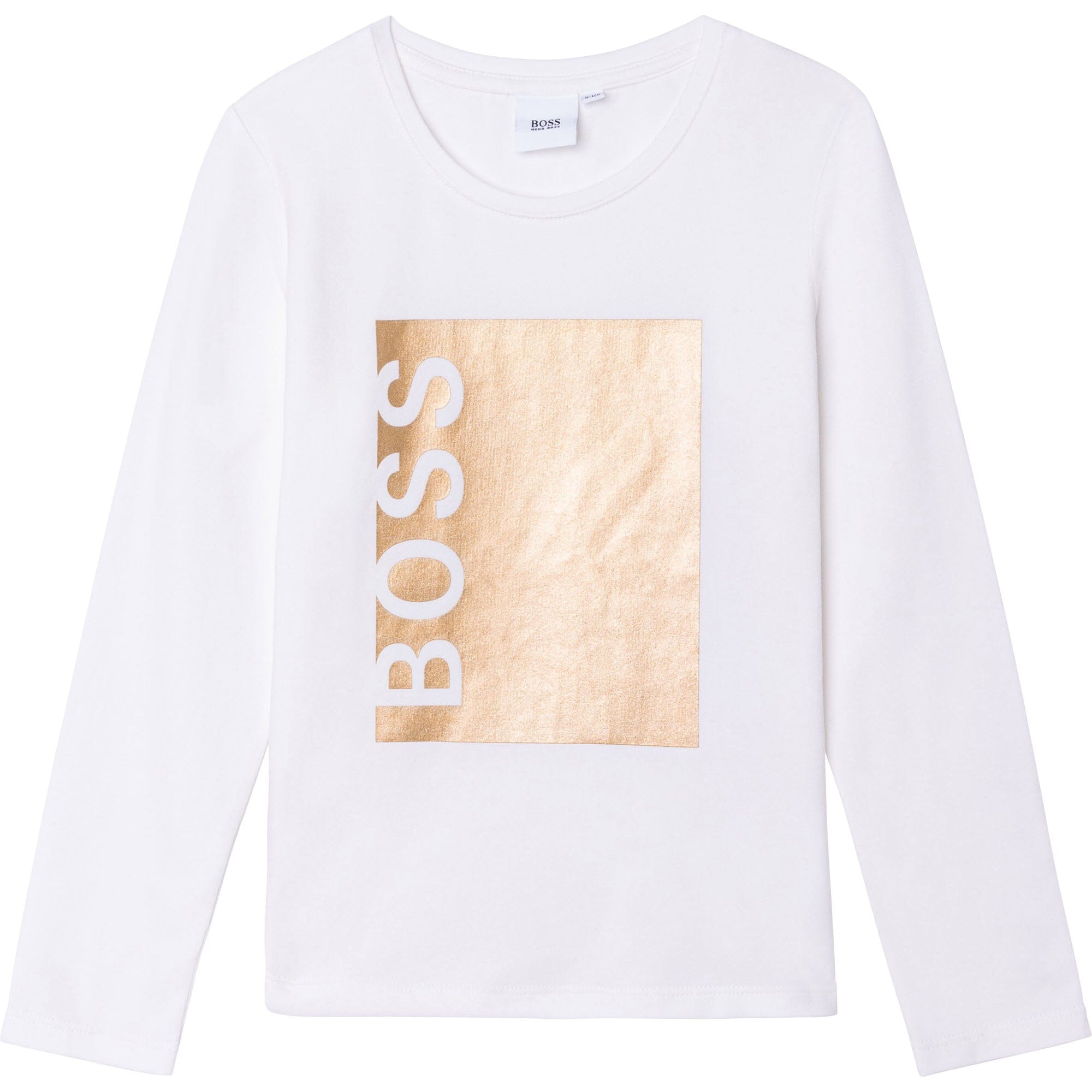HUGO BOSS Mädchen Longsleeve weiß gold mit großem Logo Langarmshirt Boss