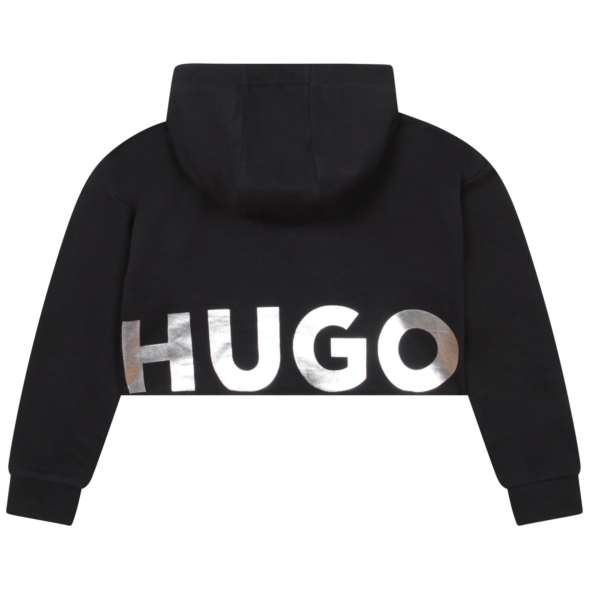HUGO Kids Kapuzenpullover schwarz mit silber Schriftzug gecropt Hoodie HUGO
