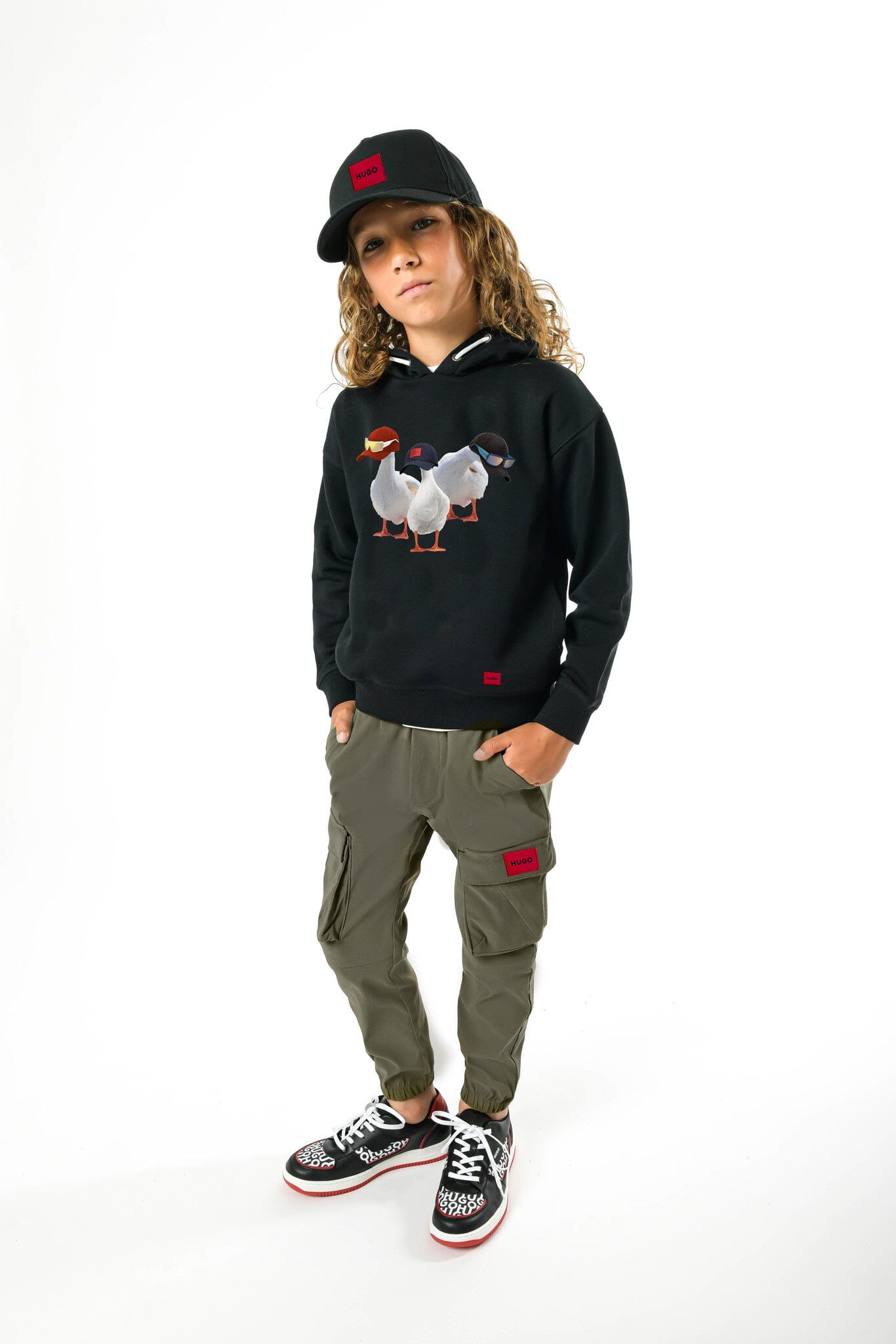 HUGO Kids Kappe schwarz mit Patch Front Logo Cap HUGO