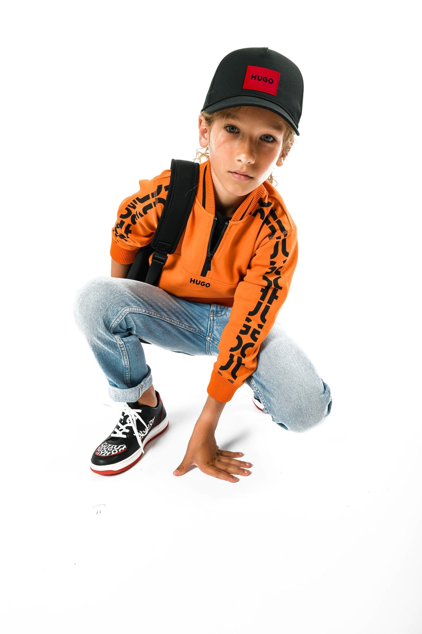HUGO Kids Kappe schwarz mit Patch Front Logo Cap HUGO