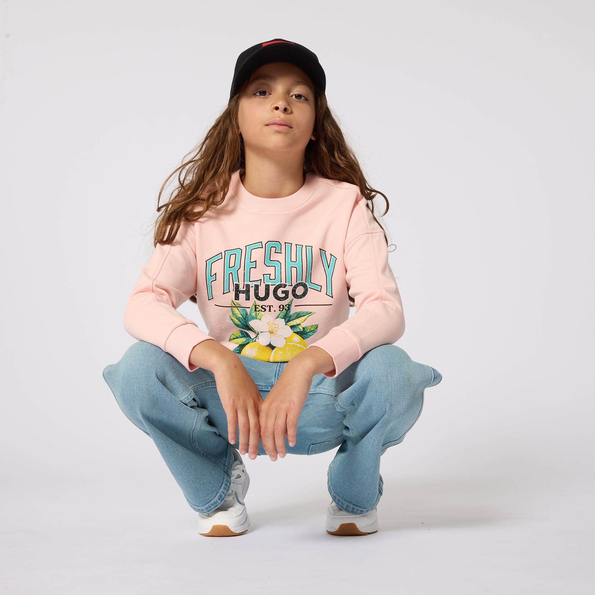 HUGO Kids – Fleece-Sweatshirt „Hell Rose“ (Lemon Print) Sweatshirt HUGO
