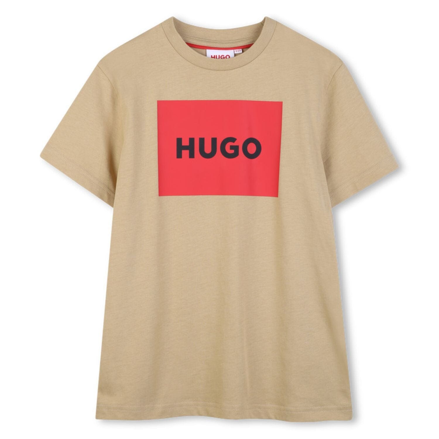 HUGO Kids Kurzarm T-Shirt mit Logo-Box – Beige T-Shirt HUGO
