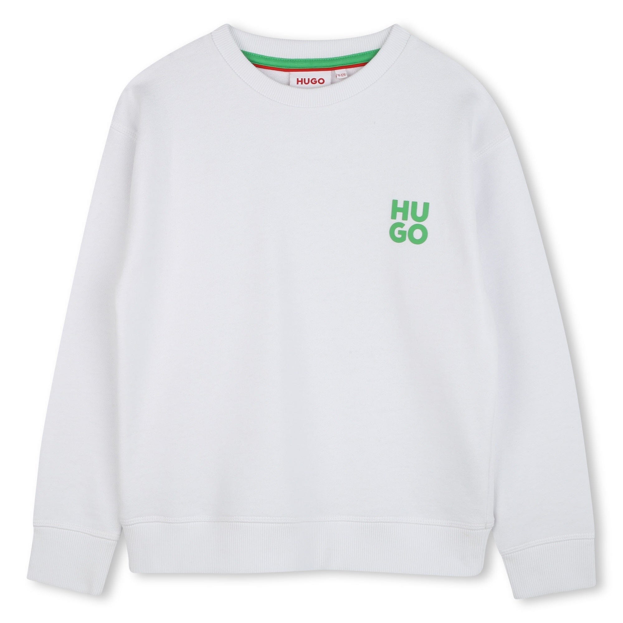 HUGO Sweatshirt weiß mit großem Logo Rückenprint in Grün Sweatshirt HUGO