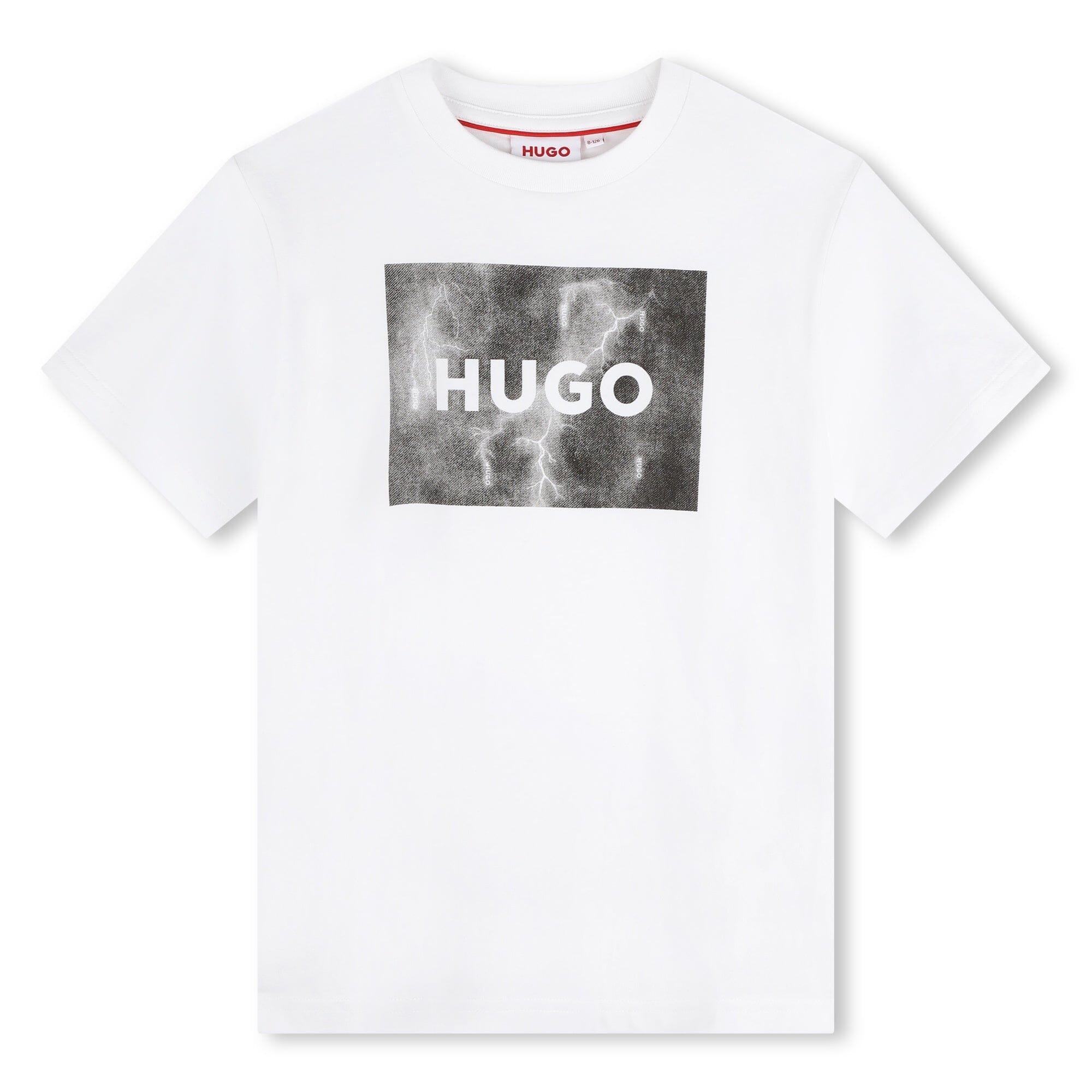 HUGO Kinder T-Shirt weiß mit grau-schwarzem Logo T-Shirt HUGO