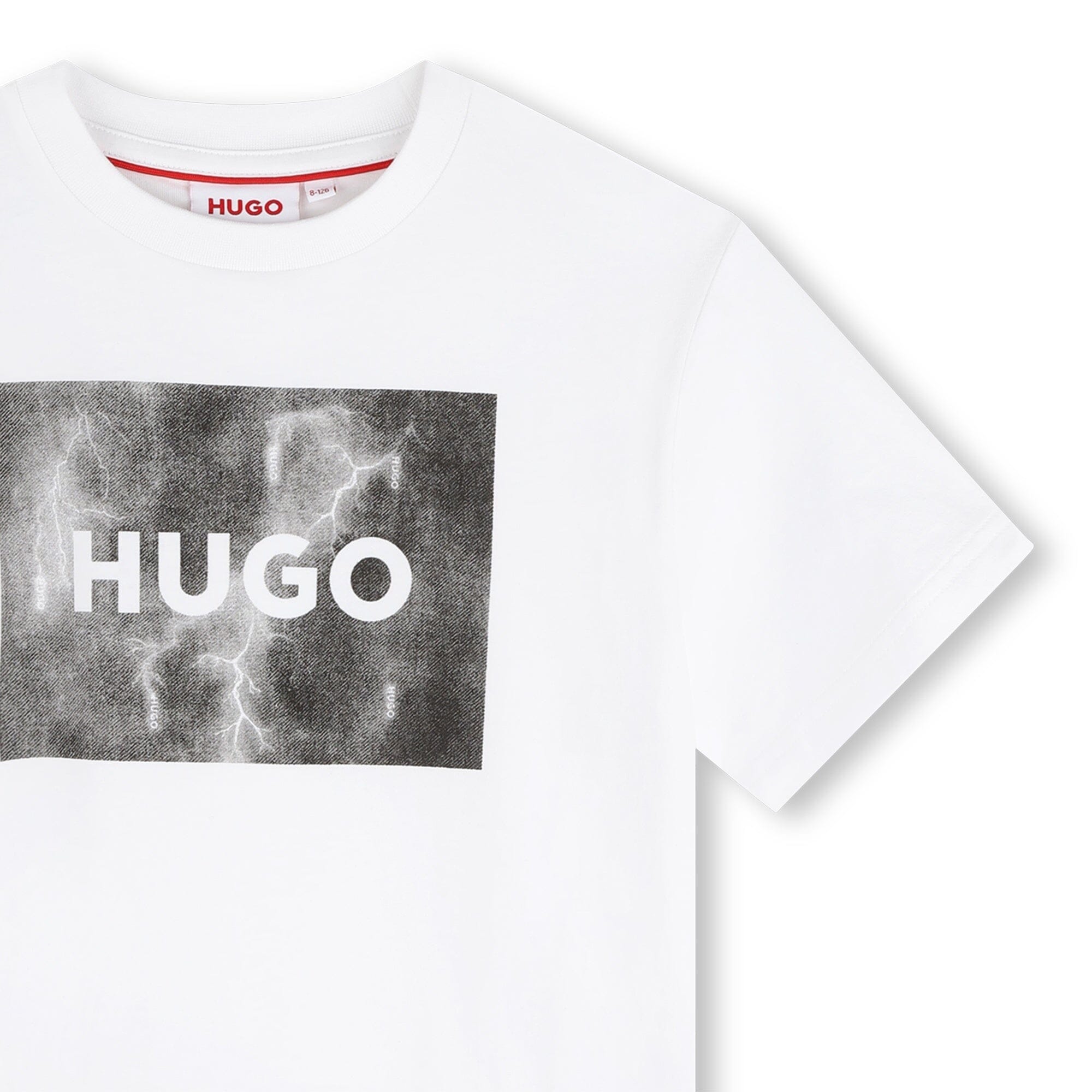 HUGO Kinder T-Shirt weiß mit grau-schwarzem Logo T-Shirt HUGO