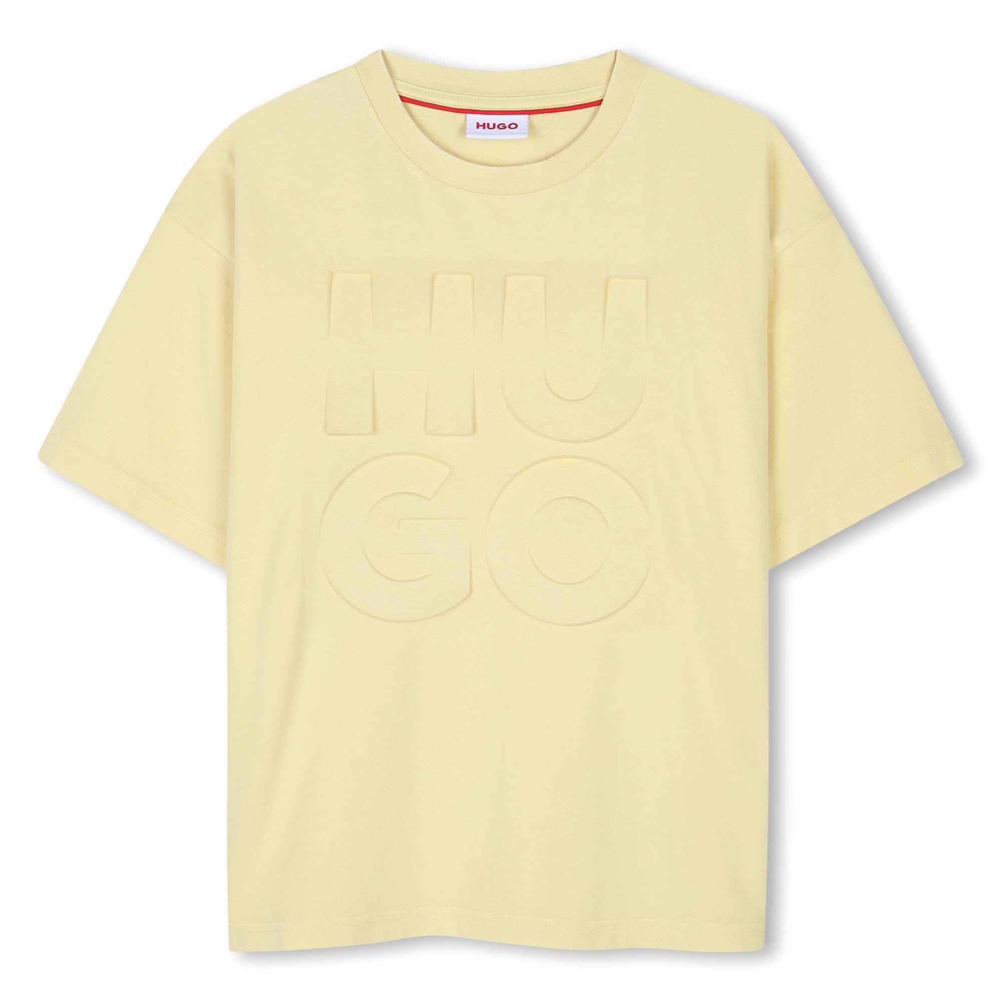 HUGO T-Shirt strohgelb mit großem, eingestanztem Logo T-Shirt HUGO