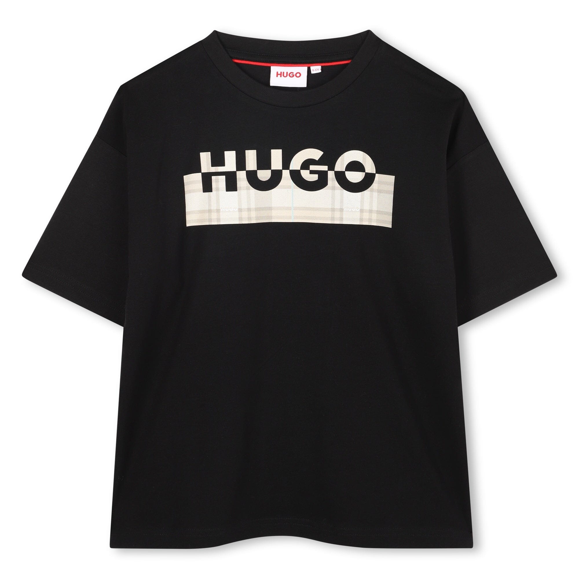 HUGO Kids T-Shirt Schwarz Kurzarm aus Bio-Baumwolle mit Split-Logo T-Shirt HUGO 8 Jahre ( 122-128 )