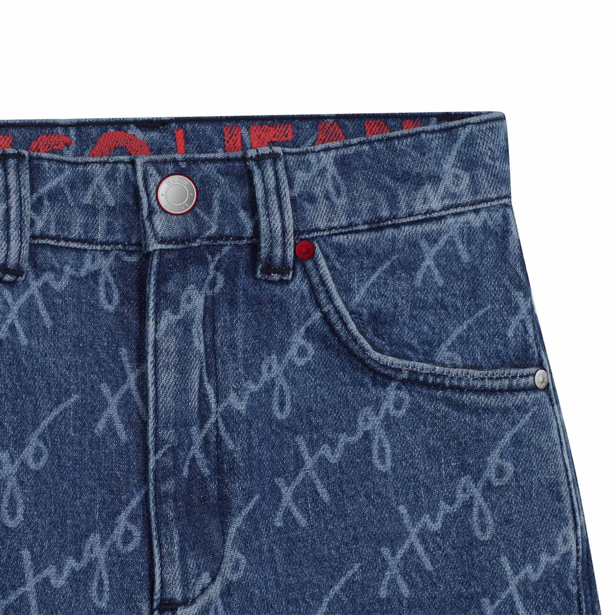 HUGO kurze Mädels Jeans Short mit Fransen Shorts HUGO
