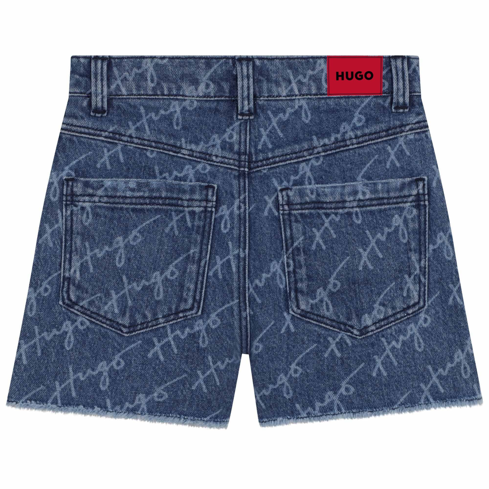 HUGO kurze Mädels Jeans Short mit Fransen Shorts HUGO
