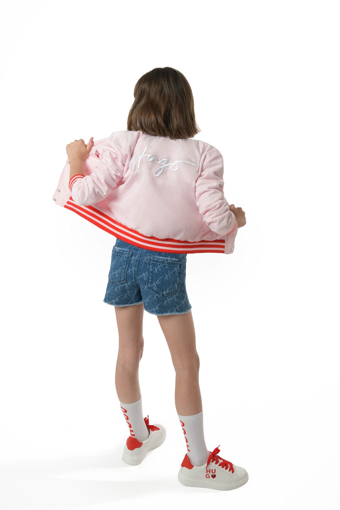 HUGO kurze Mädels Jeans Short mit Fransen Shorts HUGO