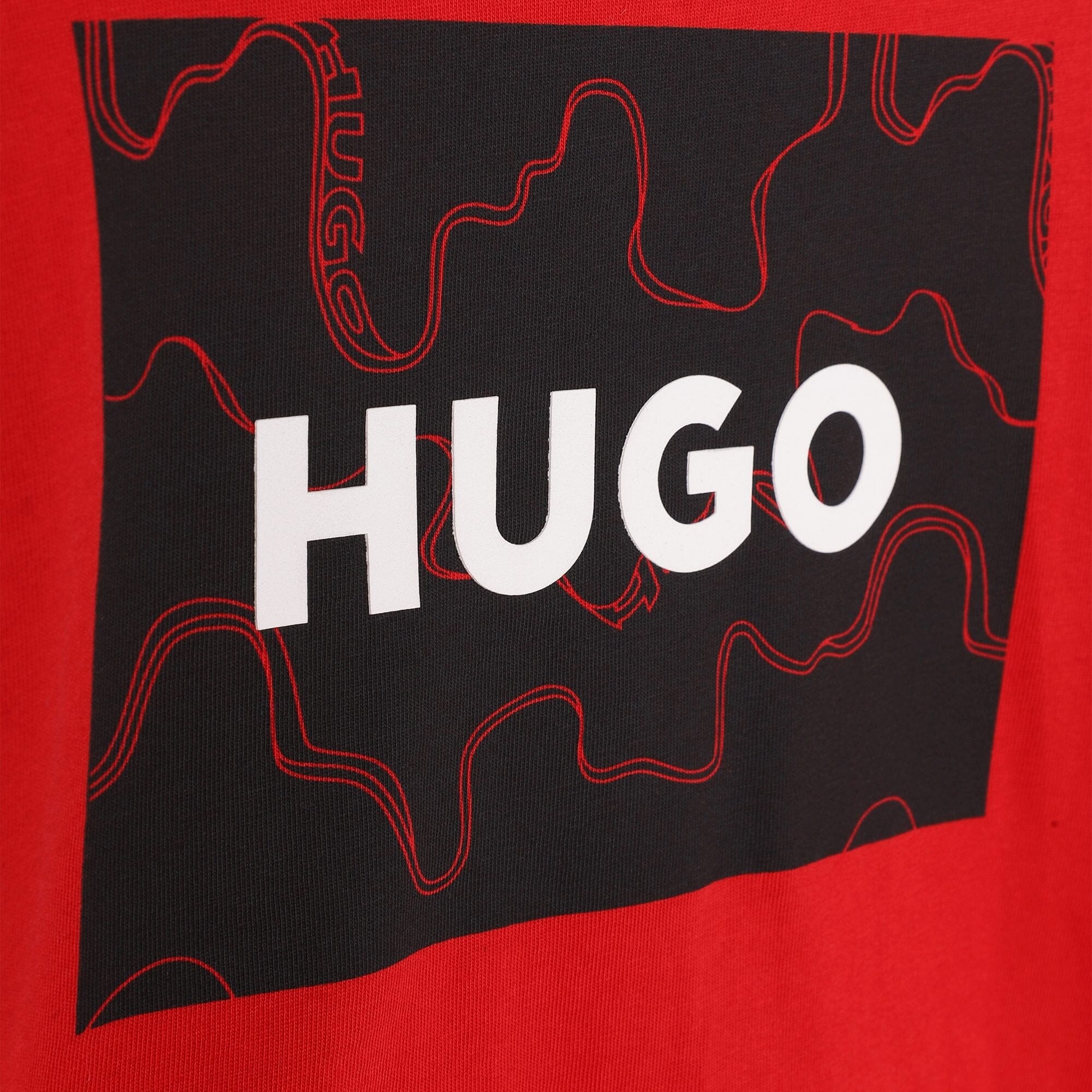 HUGO Kinder Langarmshirt rot mit schwarzem strukturiertem Logo Langarmshirt HUGO
