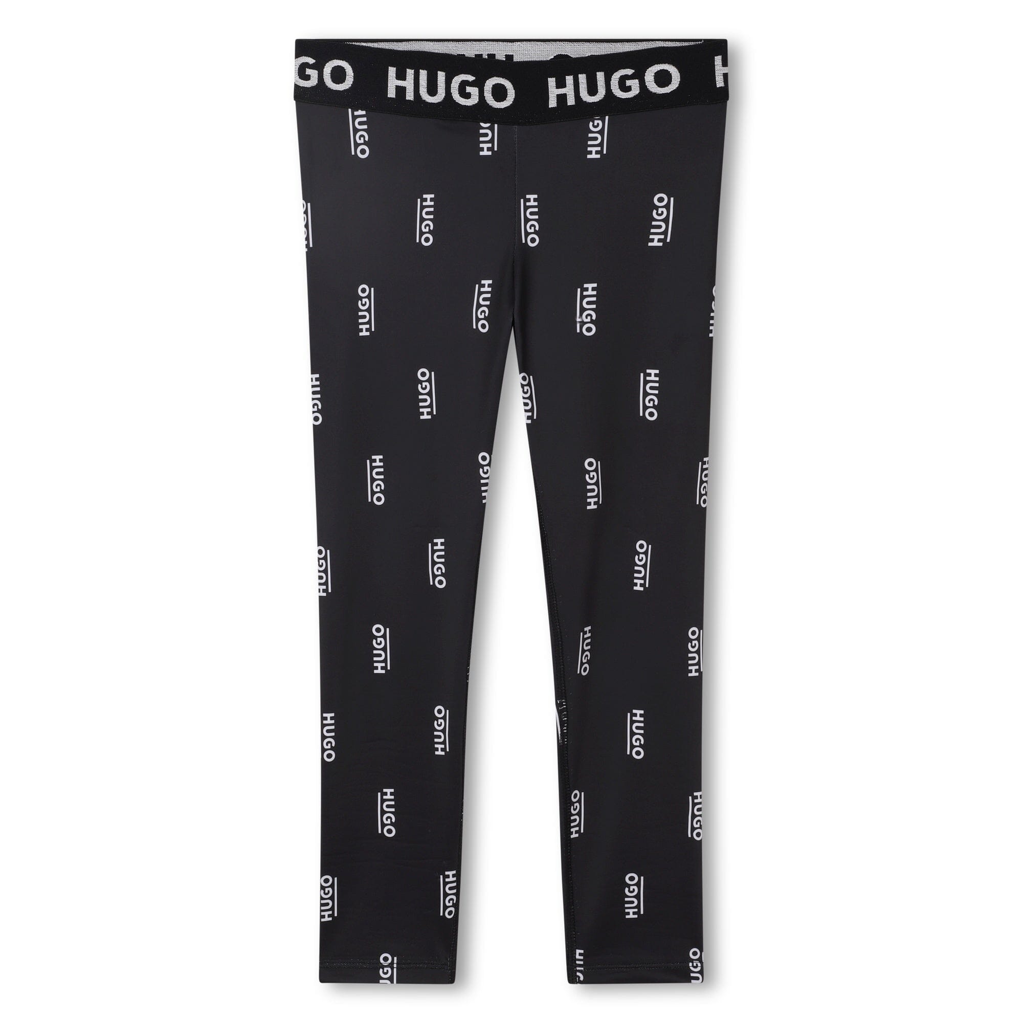 HUGO Kinder Leggings schwarz weiß allover Logo Print Leggings HUGO