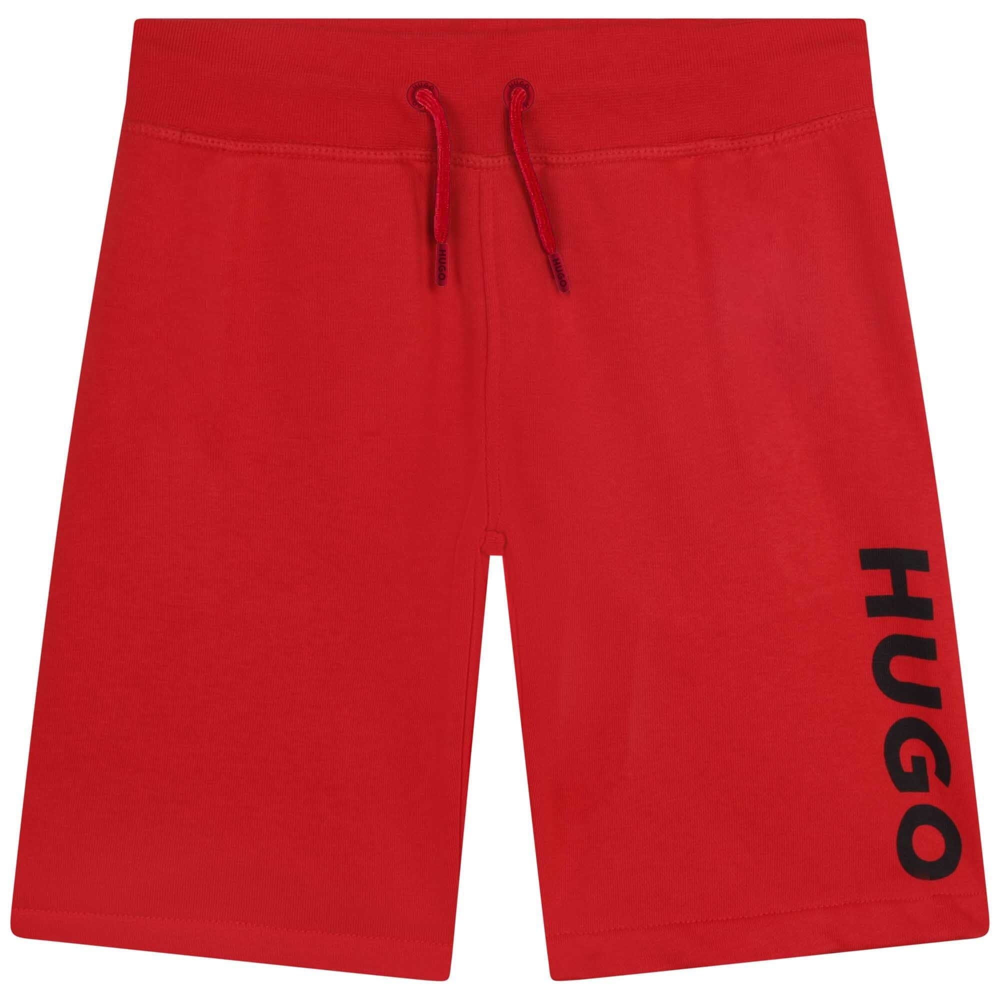 Hugo Kinder Jogging-Bermudas rot mit Logo schwarz Shorts HUGO