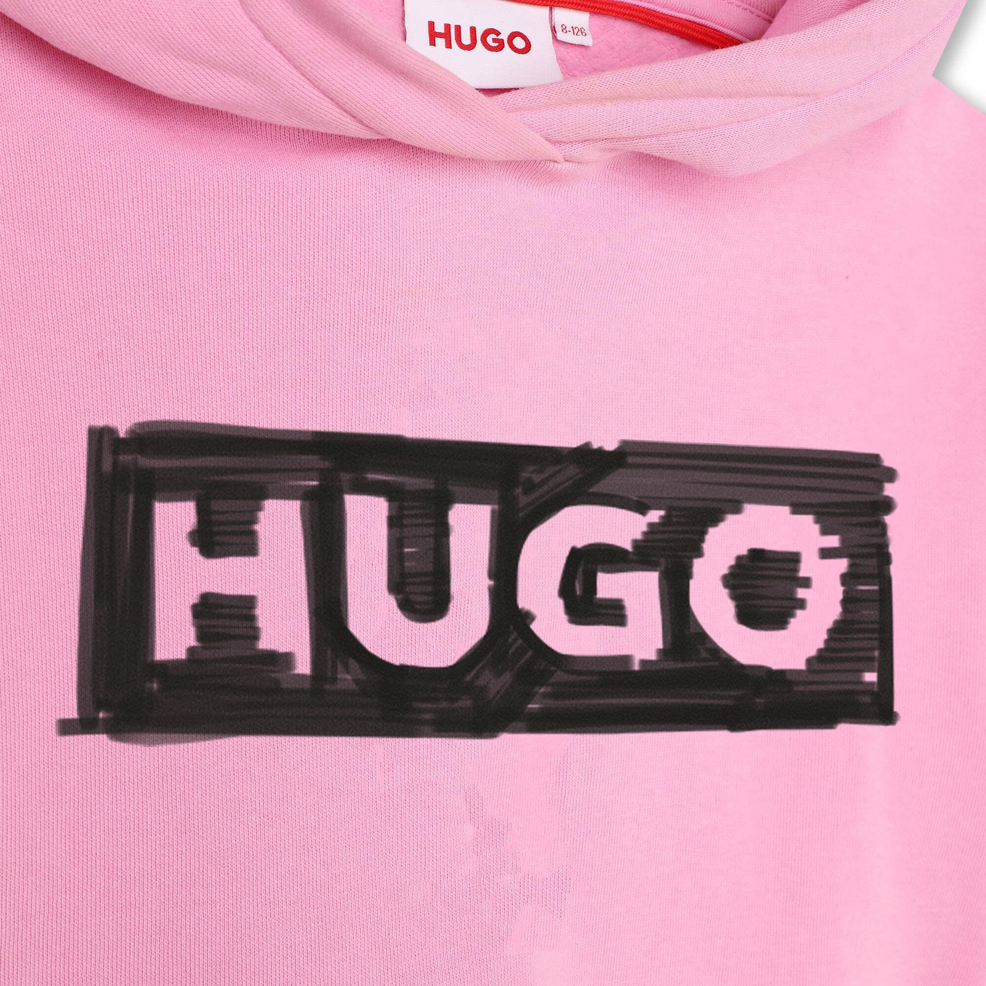 HUGO Kids Kapuzenpullover rosa mit schwarzem Logo Hoodie HUGO