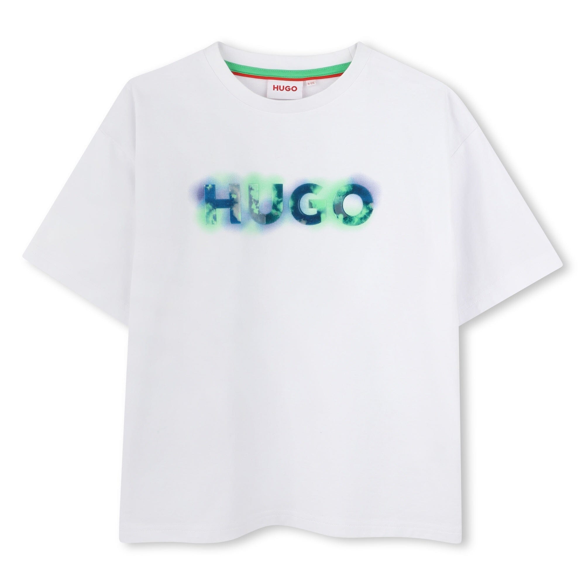 HUGO Kinder T-Shirt weiß mit transparentem Reliefdruck und buntem Logo T-Shirt HUGO