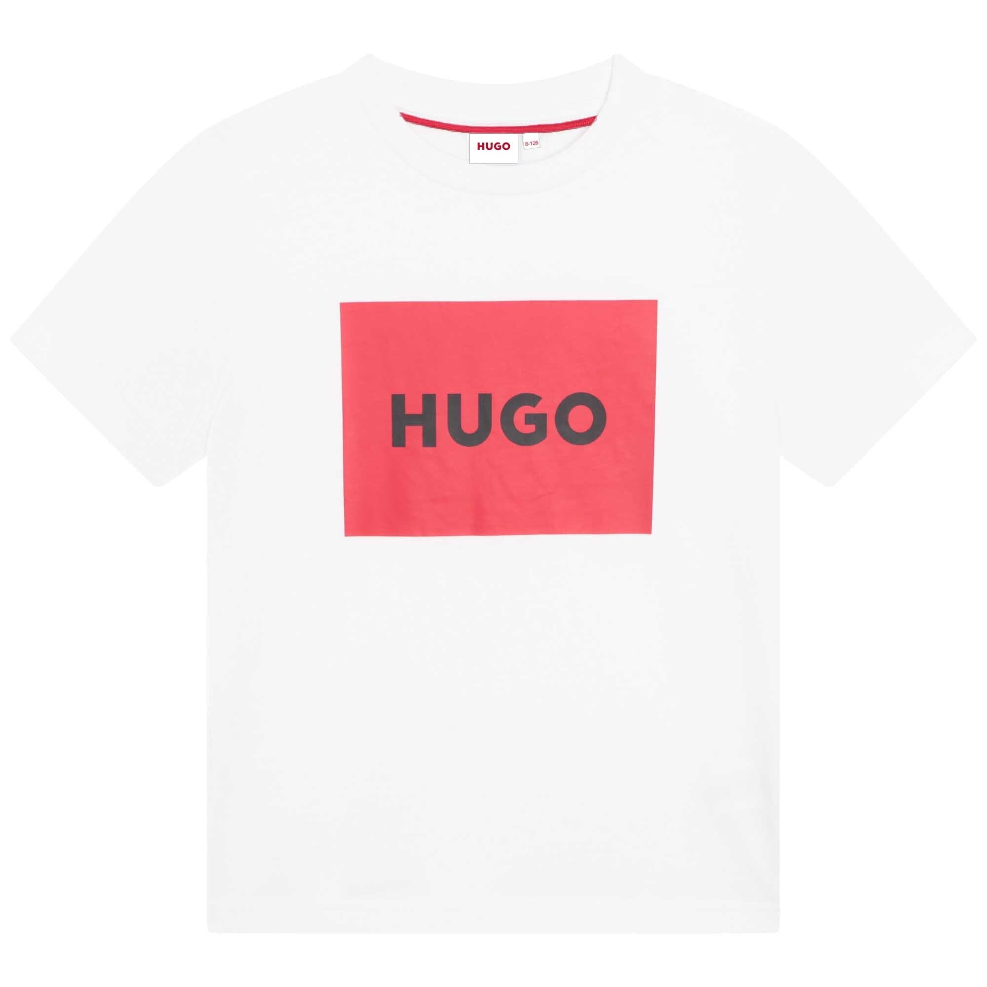 HUGO Kinder T-Shirt weiß mit Logo T-Shirt HUGO