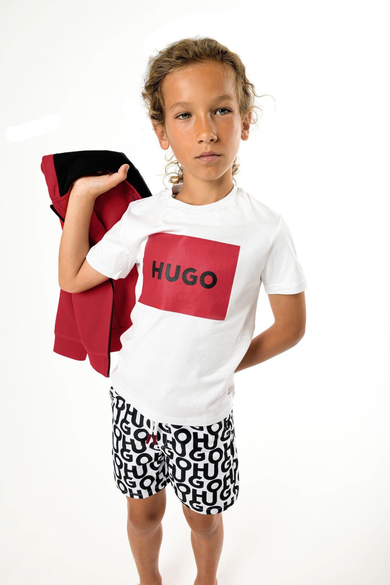 HUGO Kinder T-Shirt weiß mit Logo T-Shirt HUGO