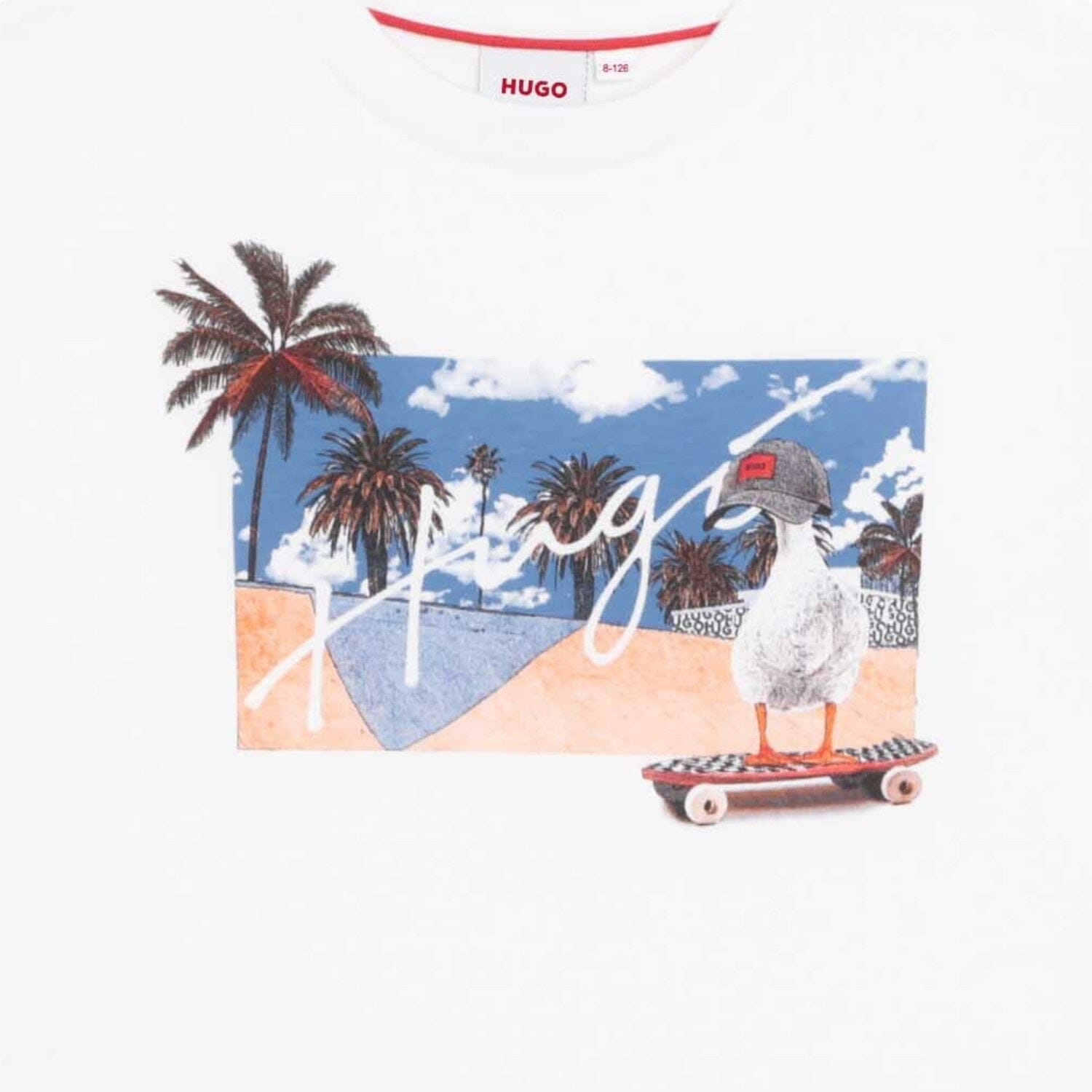 HUGO Kinder T-Shirt weiß mit lustigem Logo Druck T-Shirt HUGO