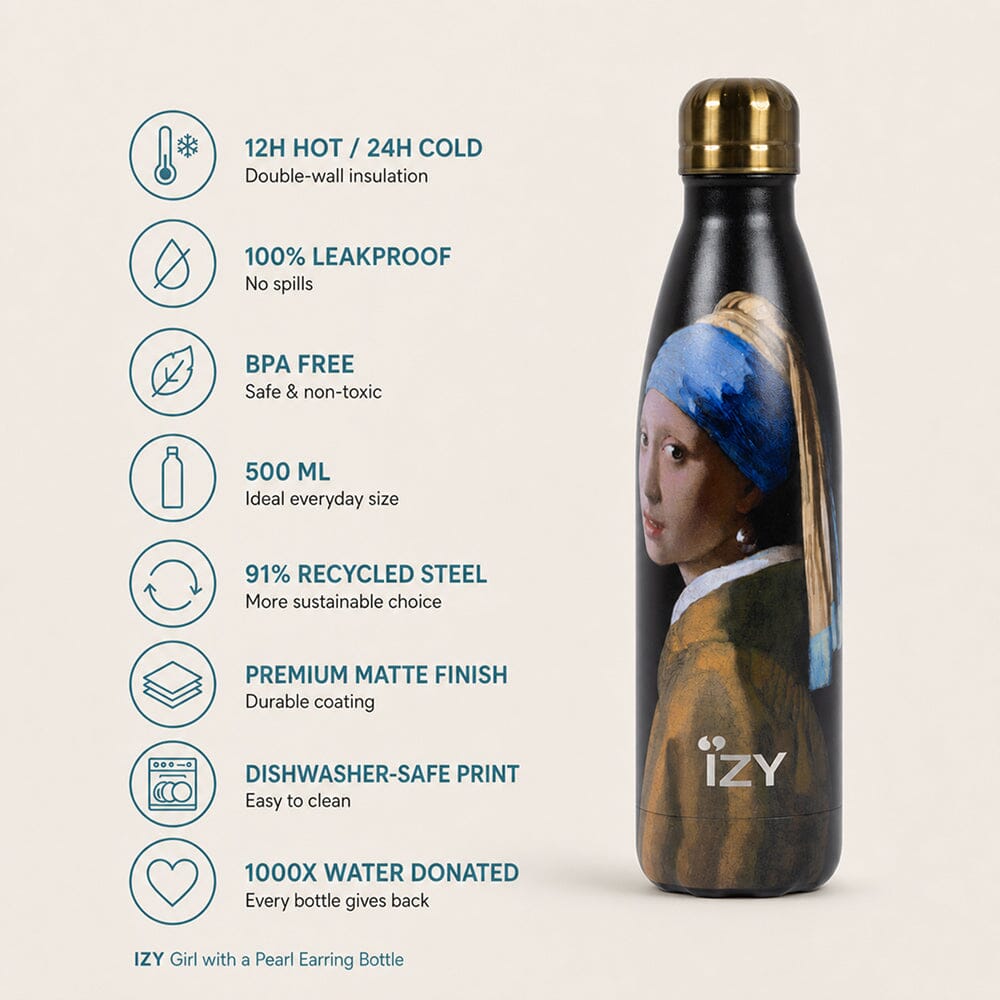 IZY Bottles Thermosflasche „Das Mädchen mit dem Perlenohrring“ – 500 ml Trinkflaschen IZY Bottles