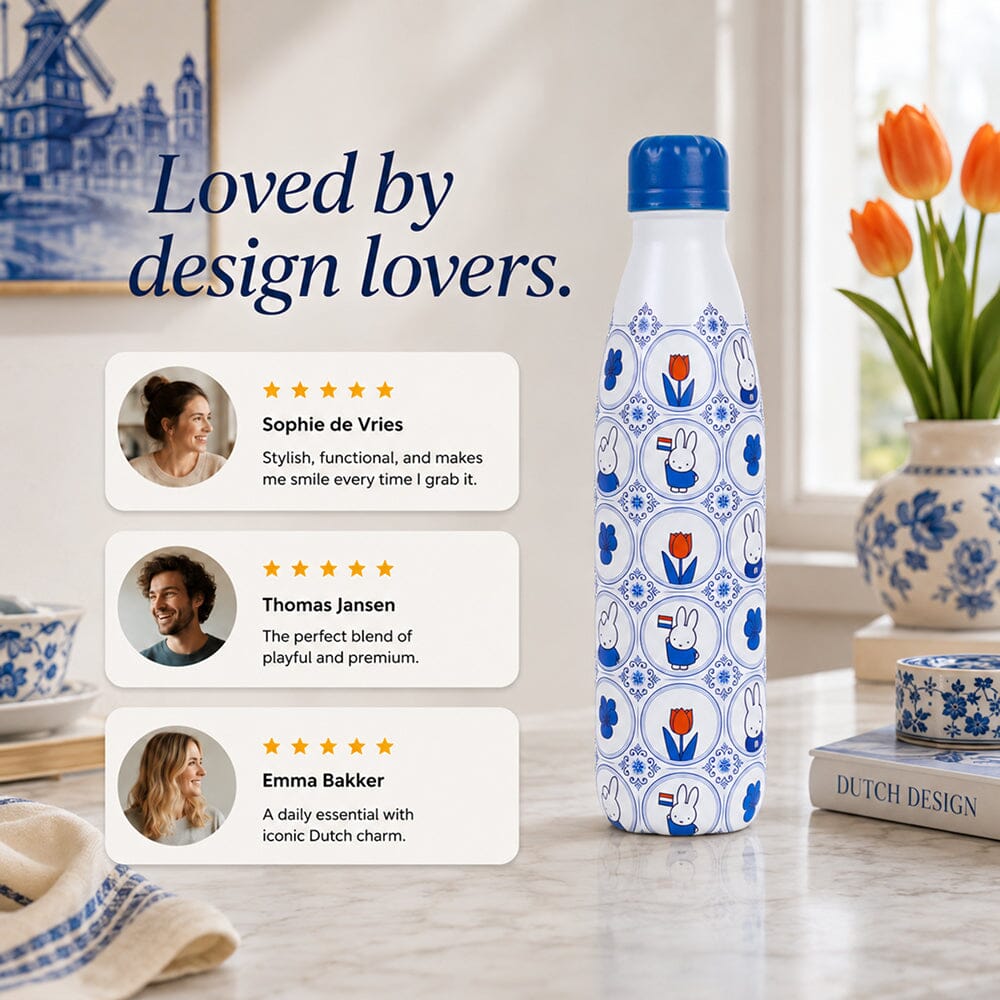 IZY Bottles x Miffy – Fliesen Thermosflasche 500 ml blau orange Dutch Design Trinkflaschen IZY