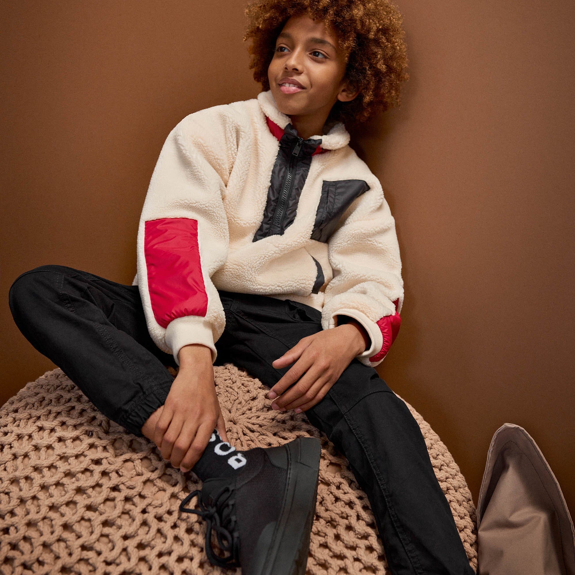 HUGO BOSS Kids Sweatshirt Lammfellimitat beige Sweatshirt Boss