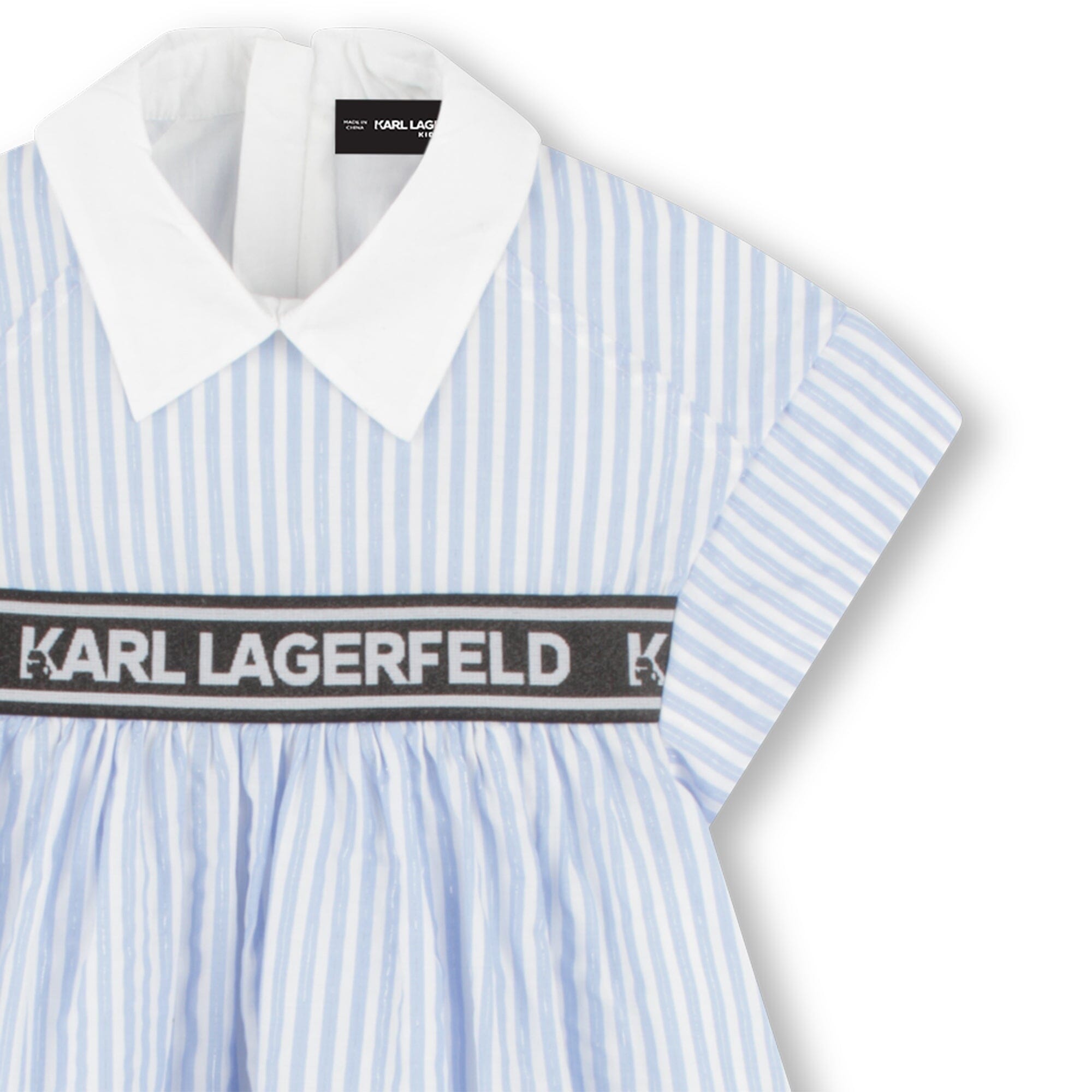 KARL LAGERFELD Hemdblusenkleid – Hellblau mit Lurex & Logo-Bund Kleid Karl Lagerfeld
