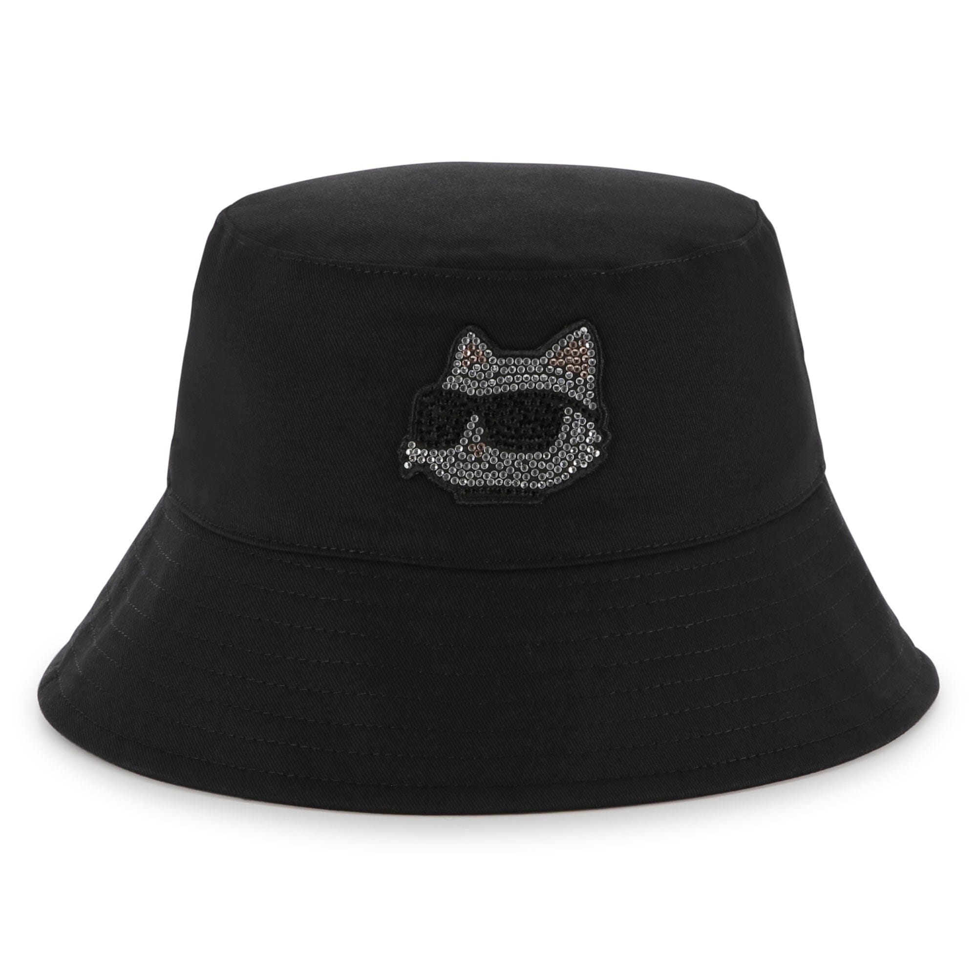 Karl Lagerfeld Fischerhut in schwarz mit "Choupette" aus Strasssteinen Fischerhut Karl Lagerfeld